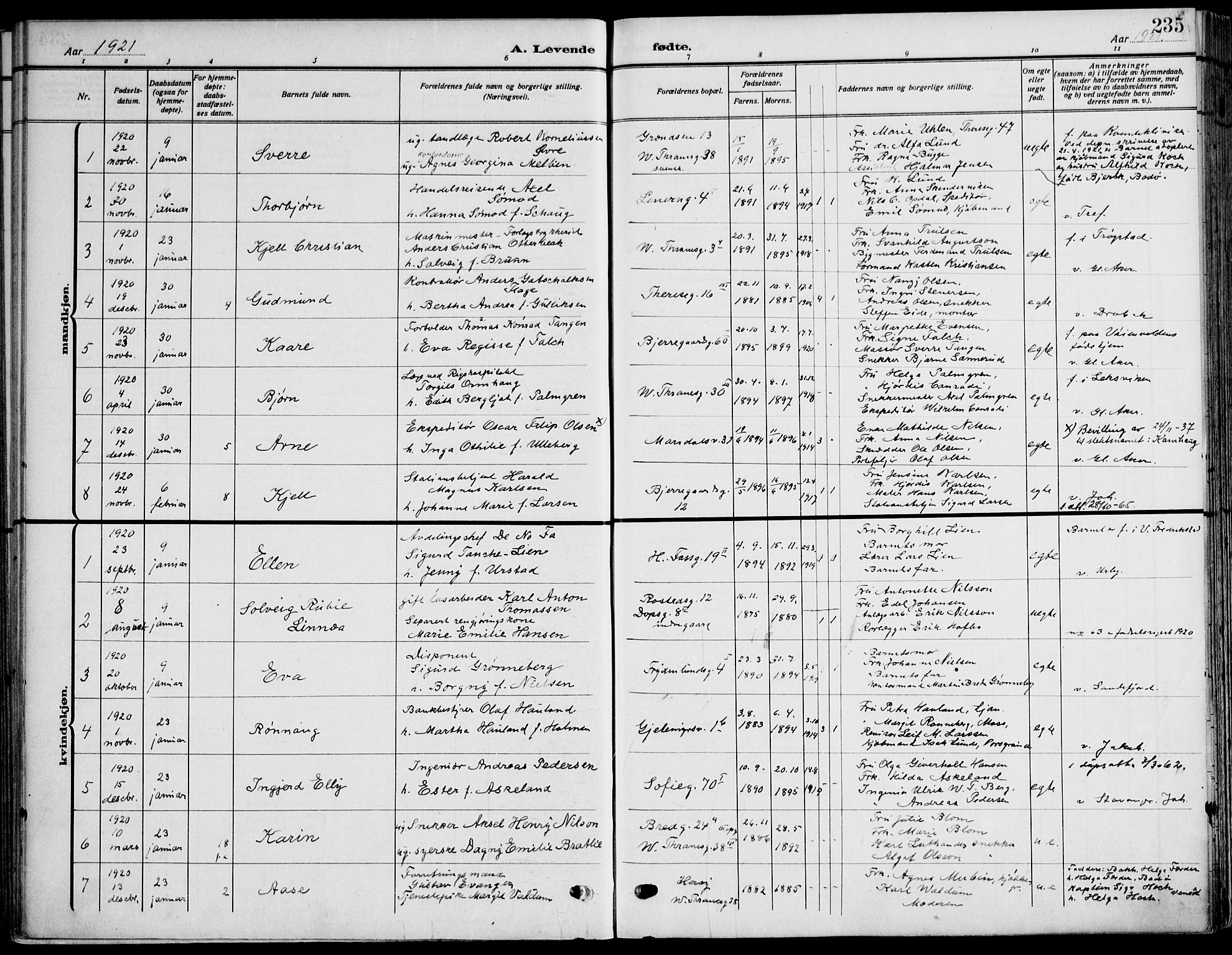 Gamle Aker prestekontor Kirkebøker, SAO/A-10617a/F/L0014: Parish register (official) no. 14, 1909-1924, p. 235