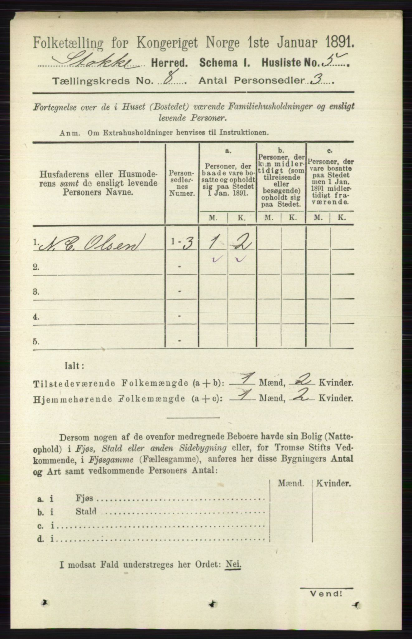 RA, 1891 census for 0720 Stokke, 1891, p. 4945