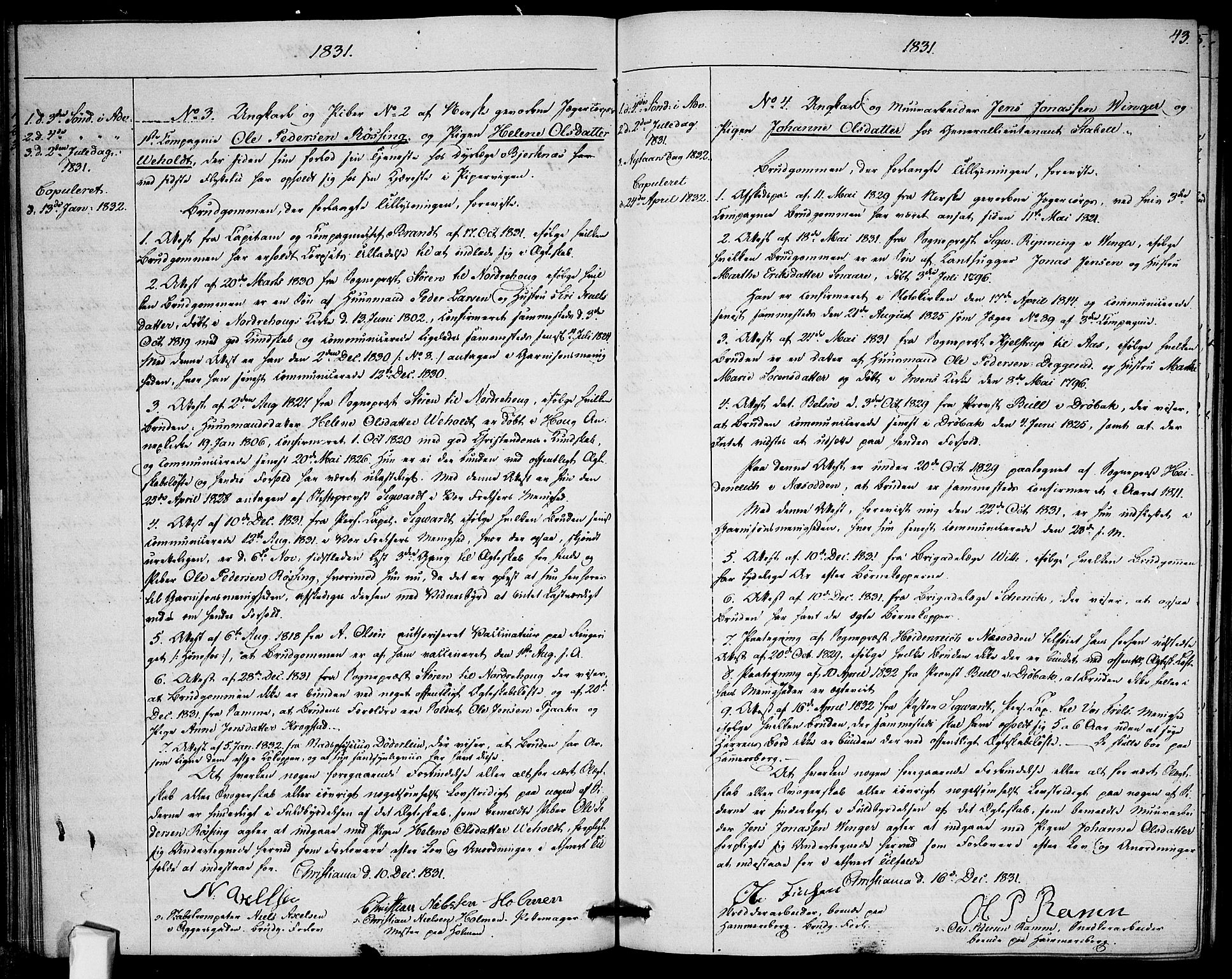Garnisonsmenigheten Kirkebøker, AV/SAO-A-10846/H/Ha/L0002: Banns register no. I 2, 1829-1835, p. 43