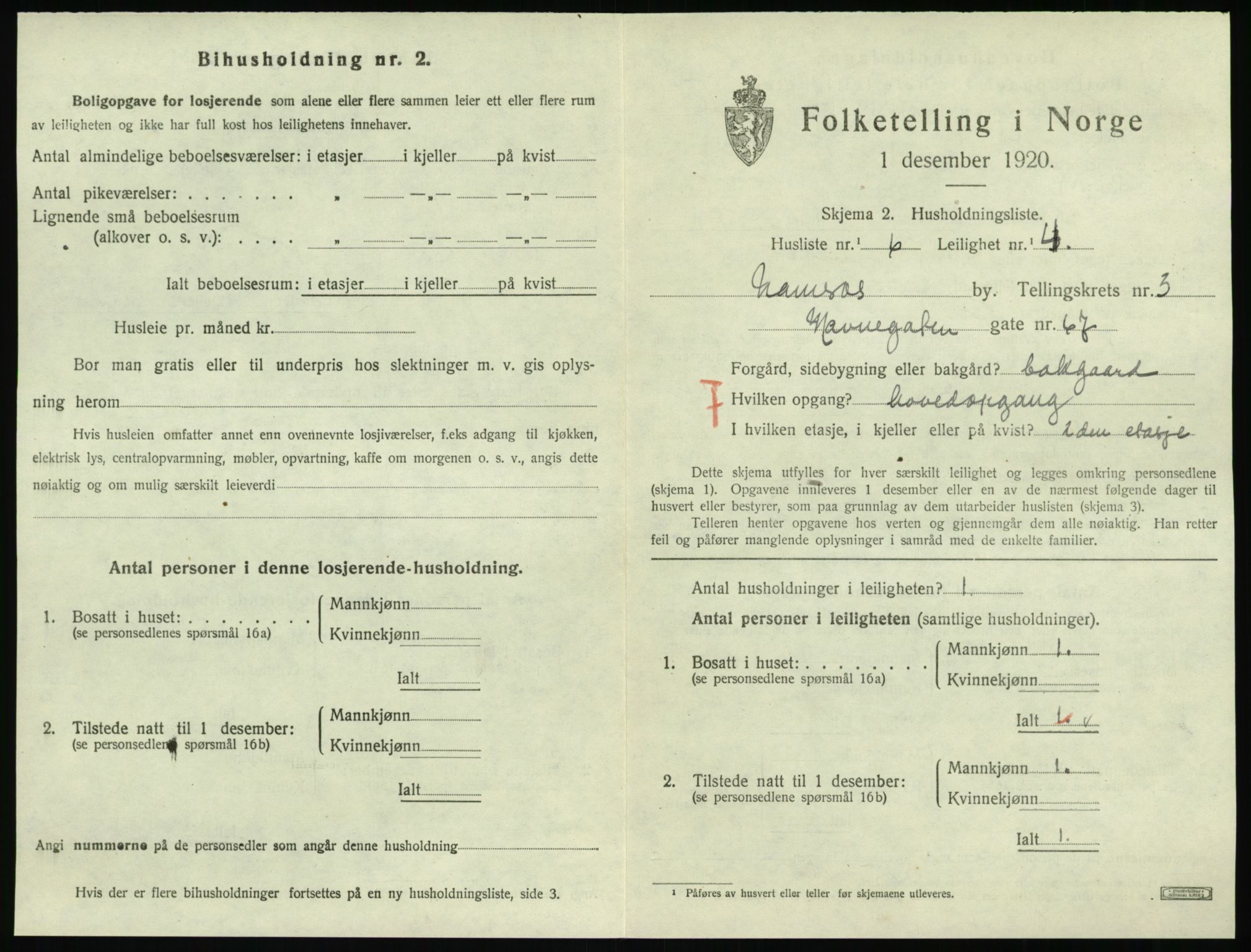 SAT, 1920 census for Namsos, 1920, p. 1151