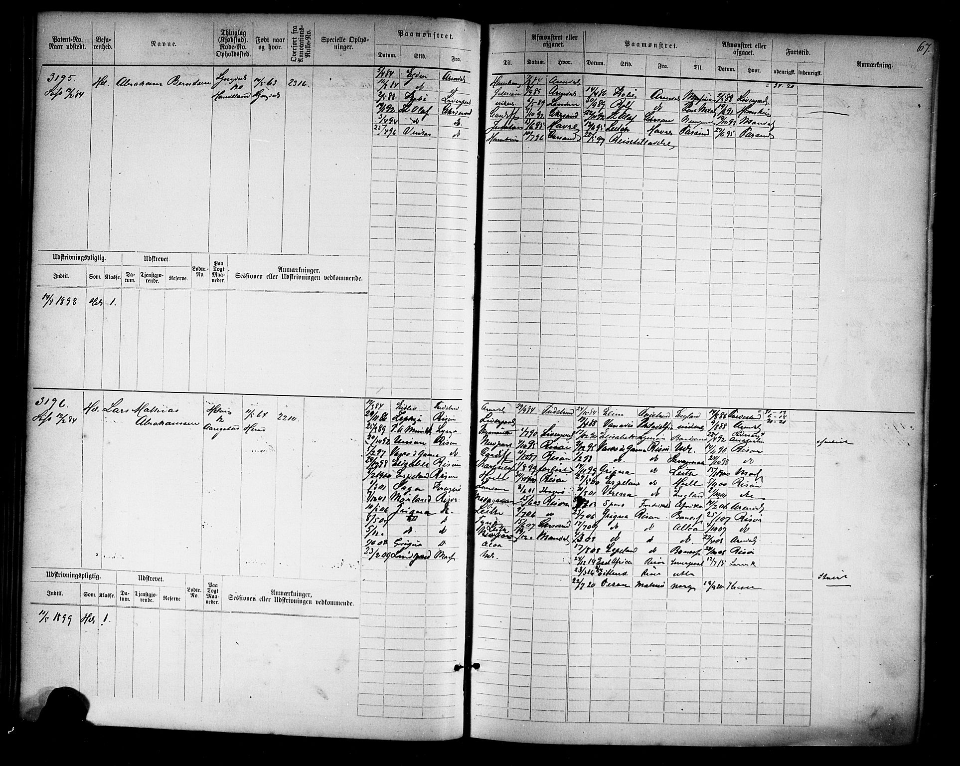 Farsund mønstringskrets, AV/SAK-2031-0017/F/Fb/L0019: Hovedrulle nr 3067-3832, Z-11, 1882-1922, p. 70