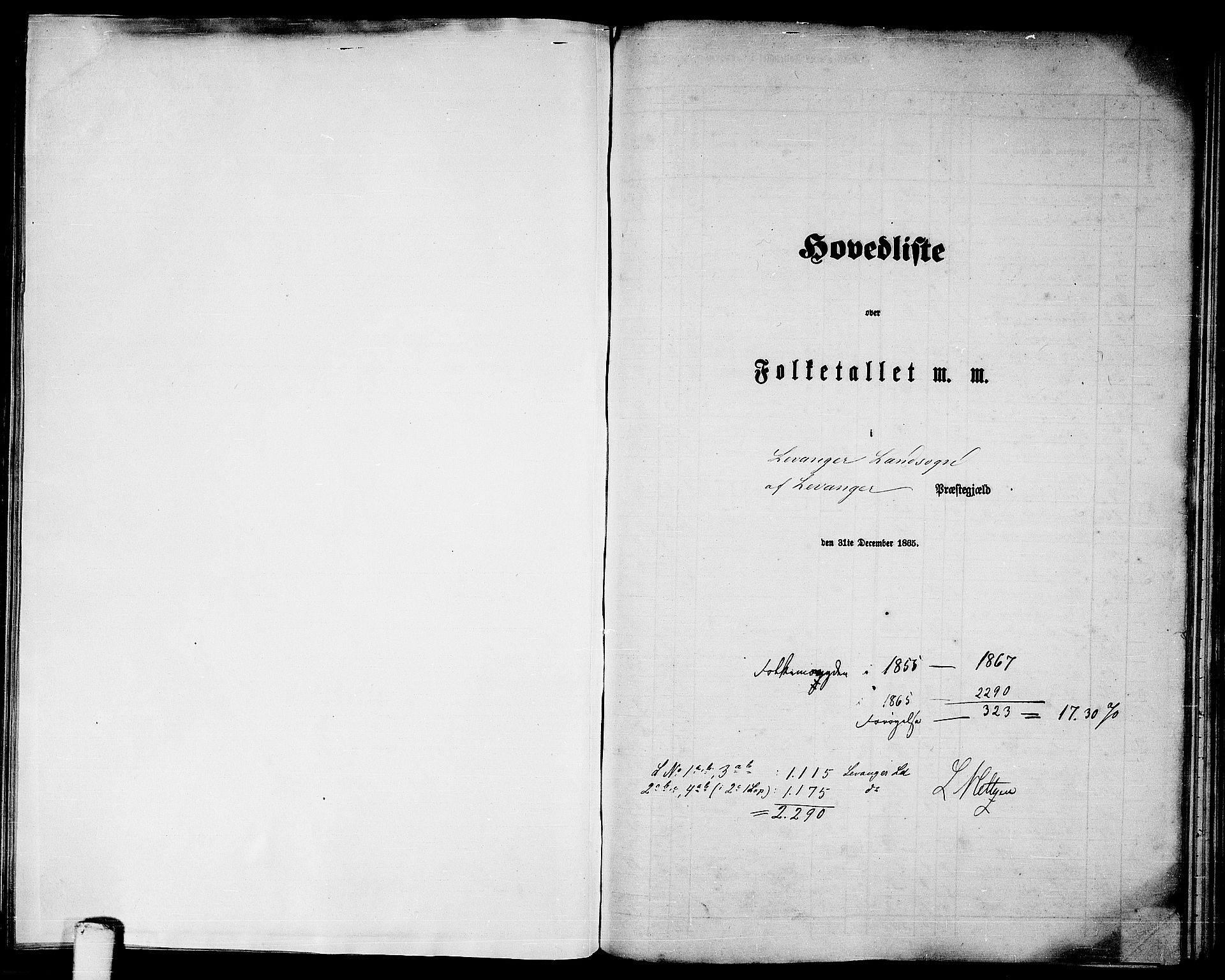 RA, 1865 census for Levanger/Levanger, 1865, p. 1