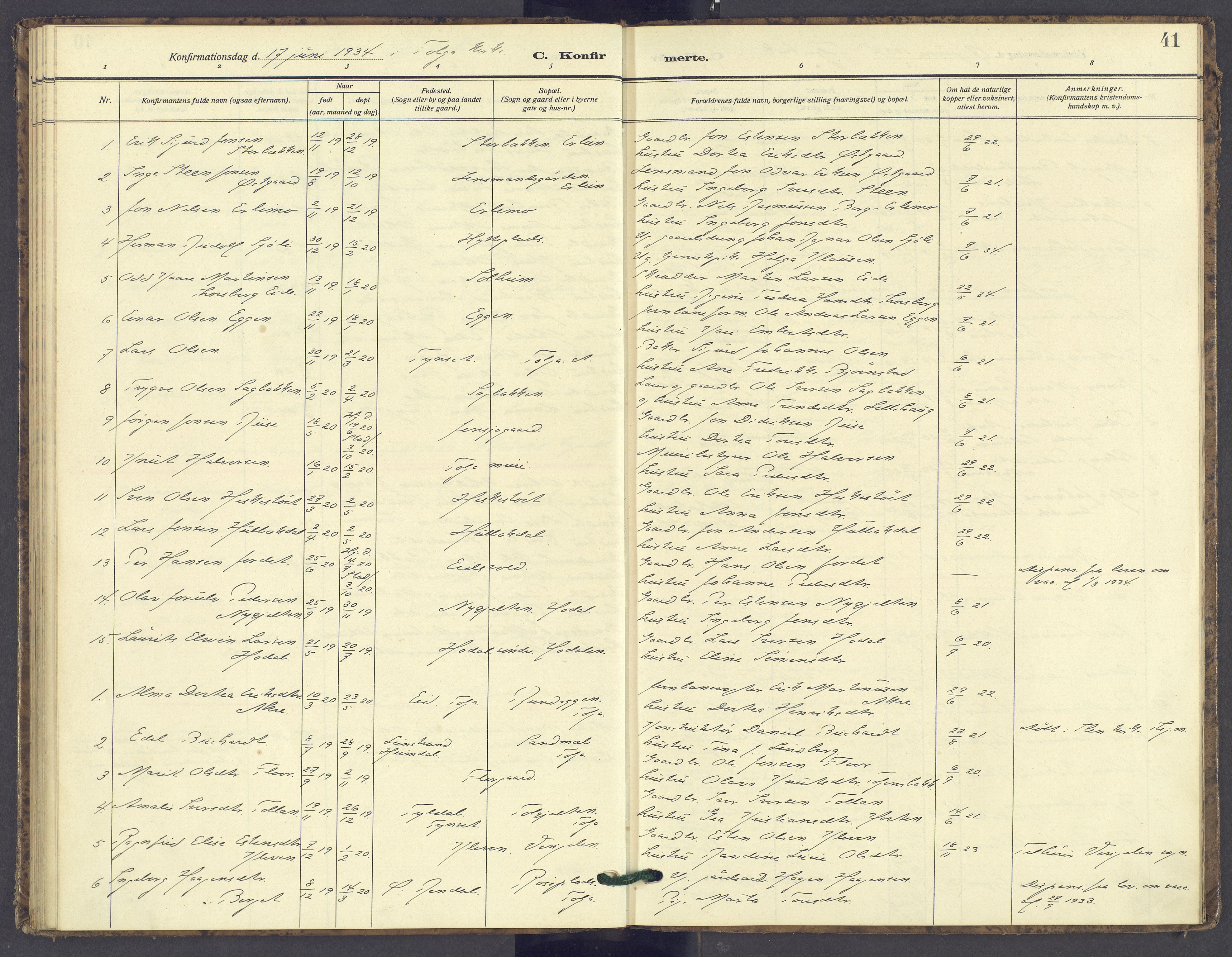 Tolga prestekontor, AV/SAH-PREST-062/K/L0016: Parish register (official) no. 16, 1908-1957, p. 41