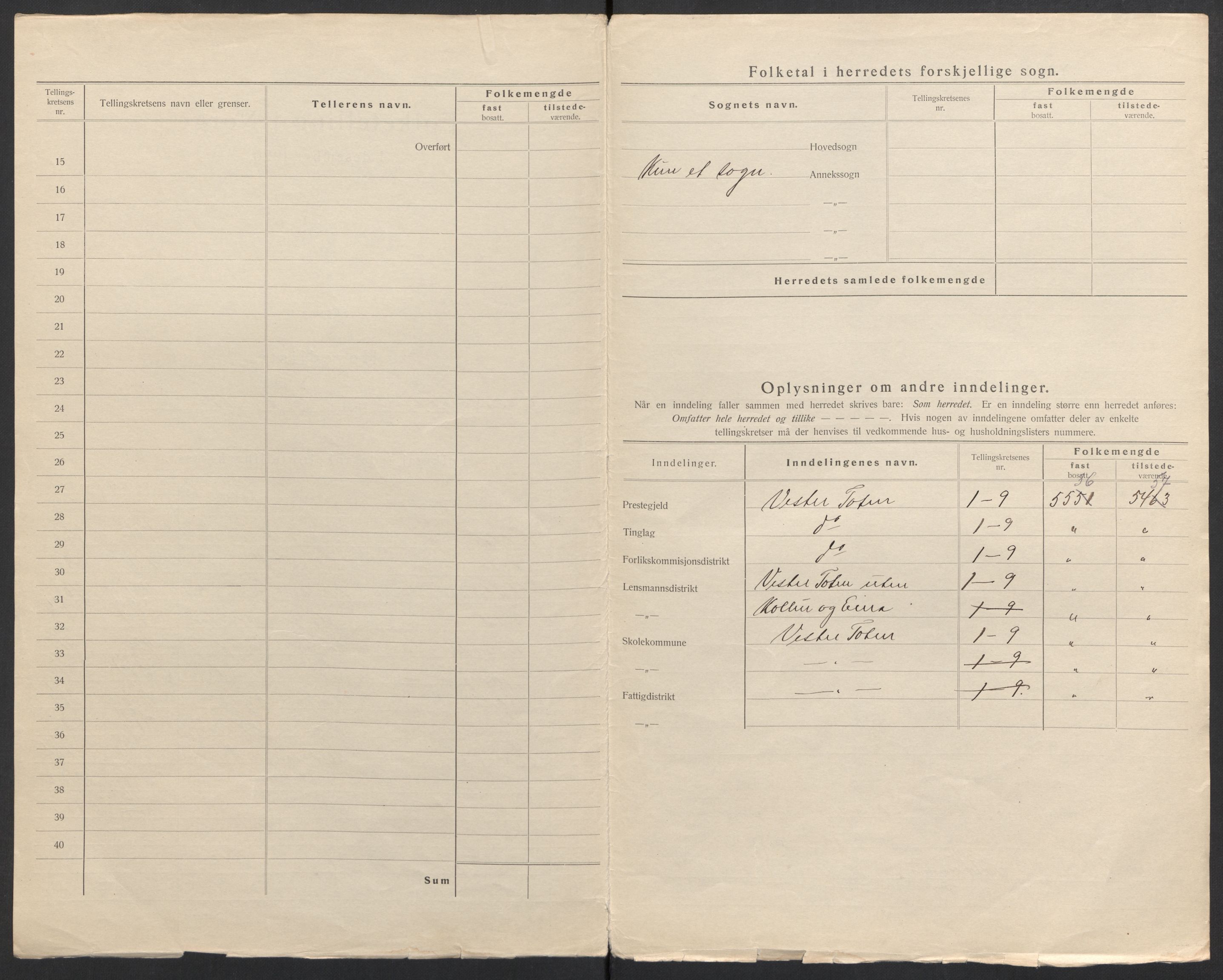 SAH, 1920 census for Vestre Toten, 1920, p. 6