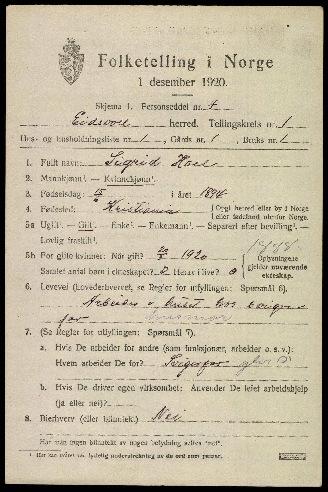 SAO, 1920 census for Eidsvoll, 1920, p. 3549