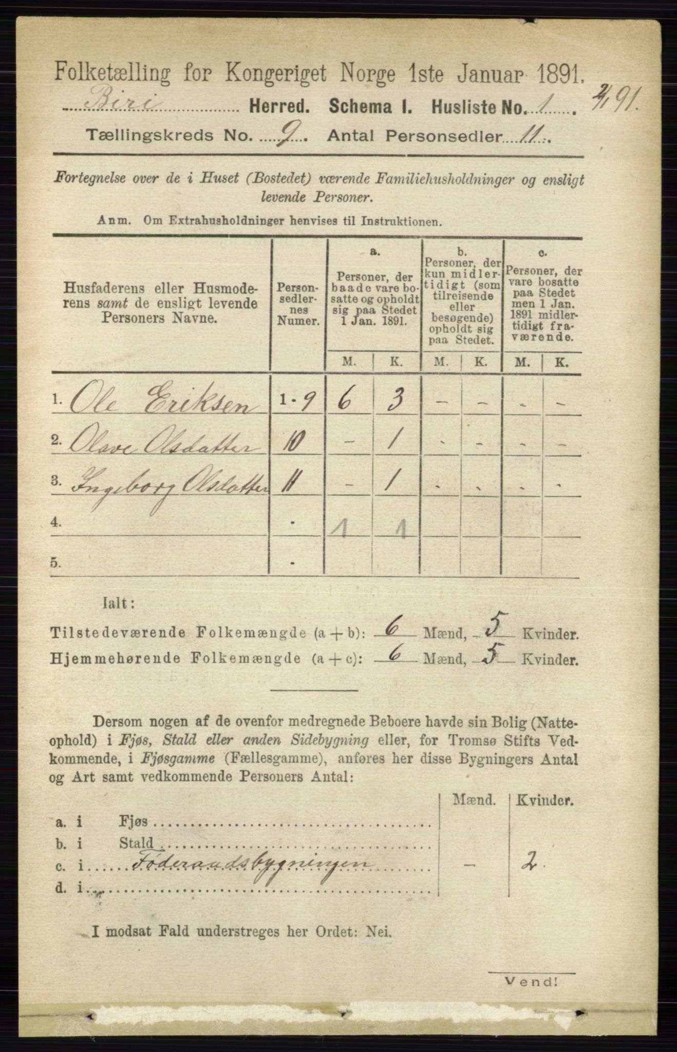 RA, 1891 census for 0525 Biri, 1891, p. 3326