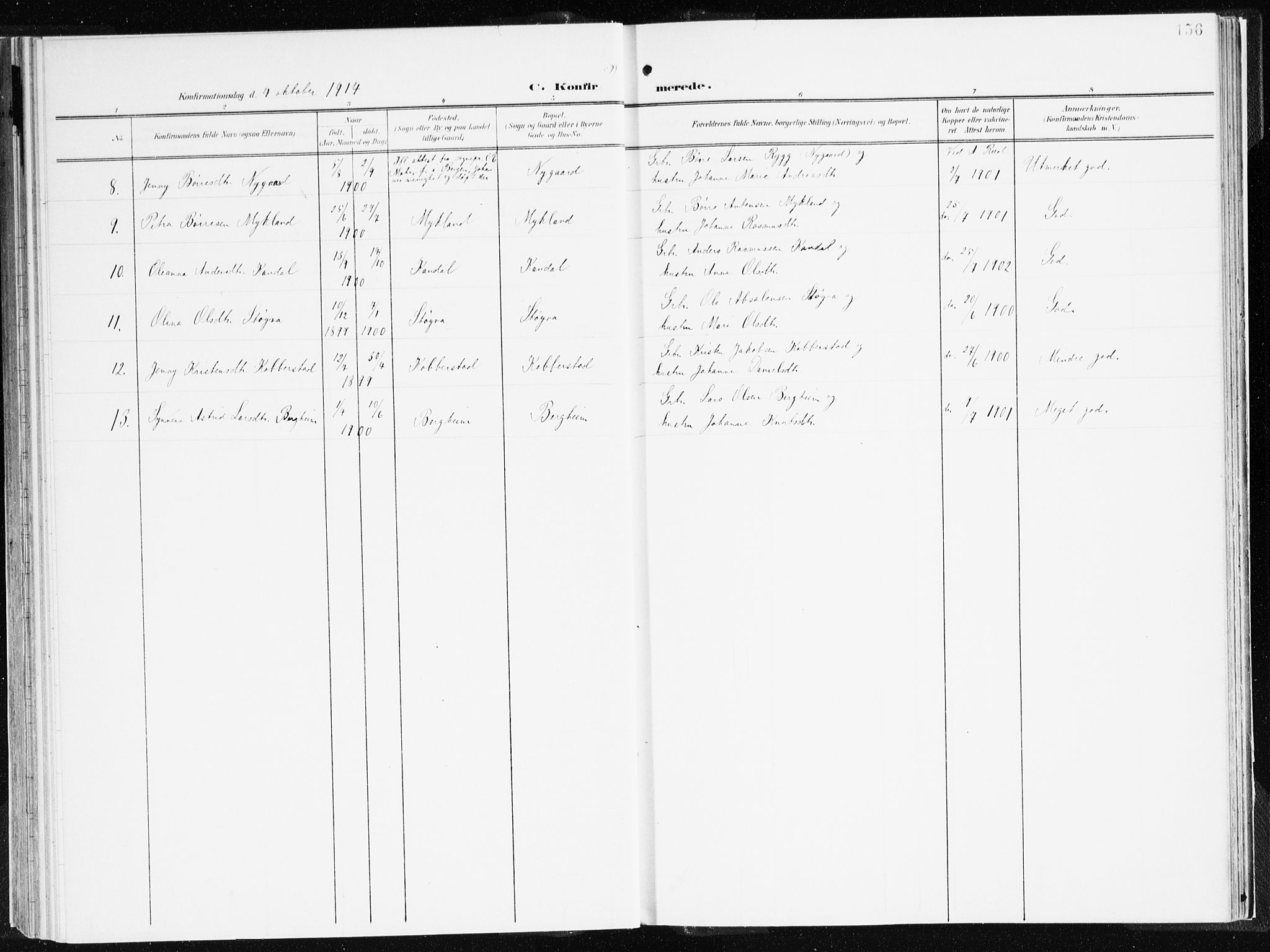 Gloppen sokneprestembete, AV/SAB-A-80101/H/Haa/Haac/L0003: Parish register (official) no. C 3, 1904-1921, p. 156