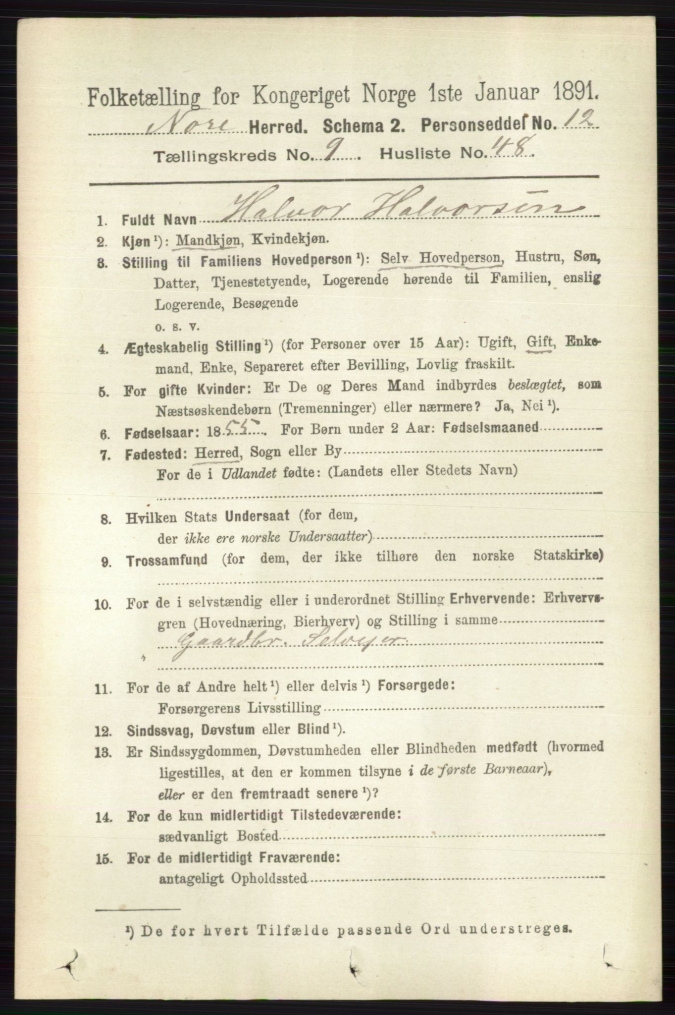 RA, 1891 census for 0633 Nore, 1891, p. 3500