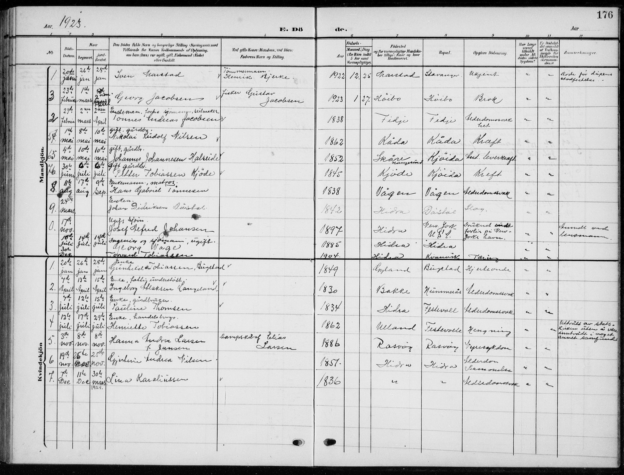 Flekkefjord sokneprestkontor, AV/SAK-1111-0012/F/Fb/Fbb/L0005: Parish register (copy) no. B 5, 1908-1927, p. 176