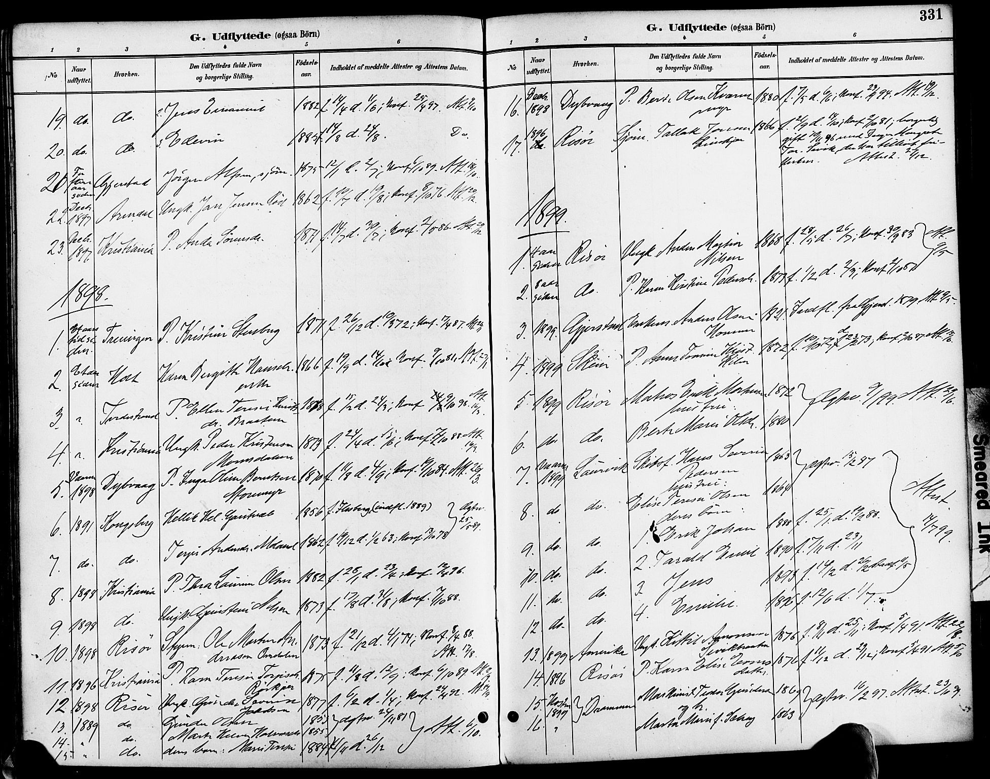 Søndeled sokneprestkontor, SAK/1111-0038/F/Fa/L0005: Parish register (official) no. A 5, 1889-1899, p. 331