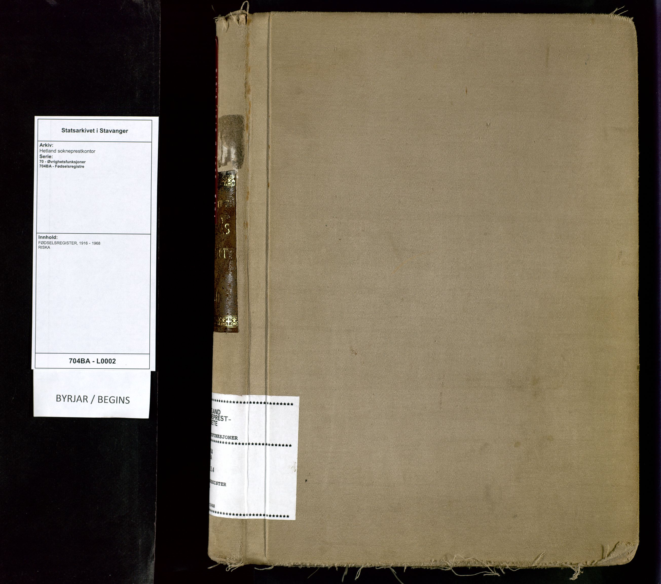 Hetland sokneprestkontor, SAST/A-101826/70/704BA/L0002: Birth register no. 2, 1916-1968
