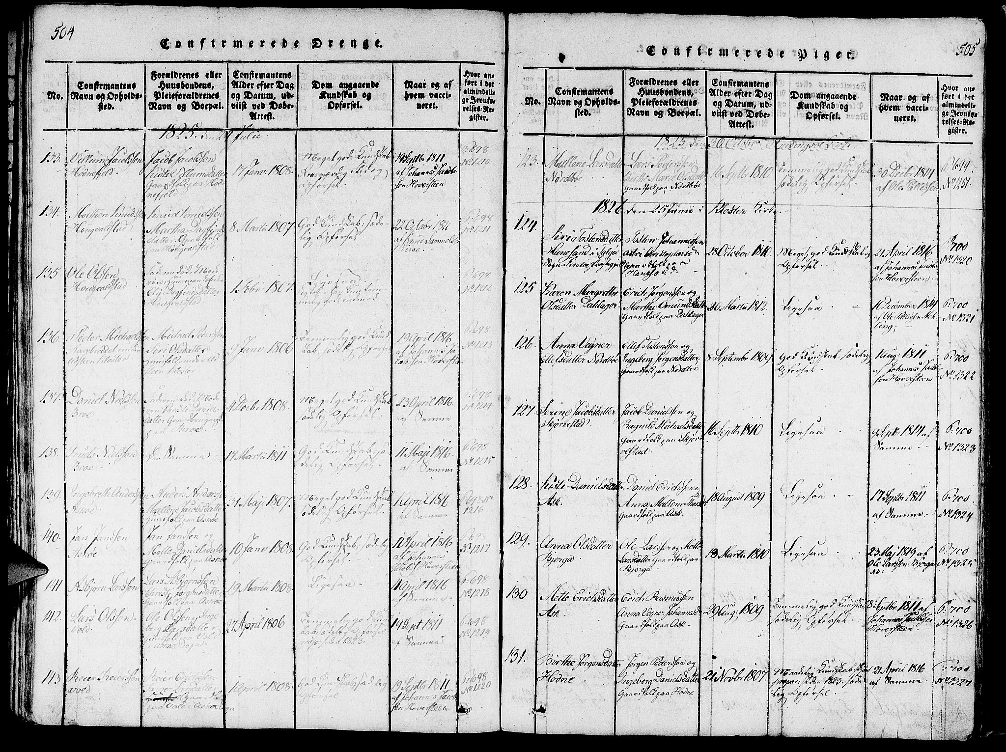 Rennesøy sokneprestkontor, SAST/A -101827/H/Ha/Haa/L0004: Parish register (official) no. A 4, 1816-1837, p. 504-505