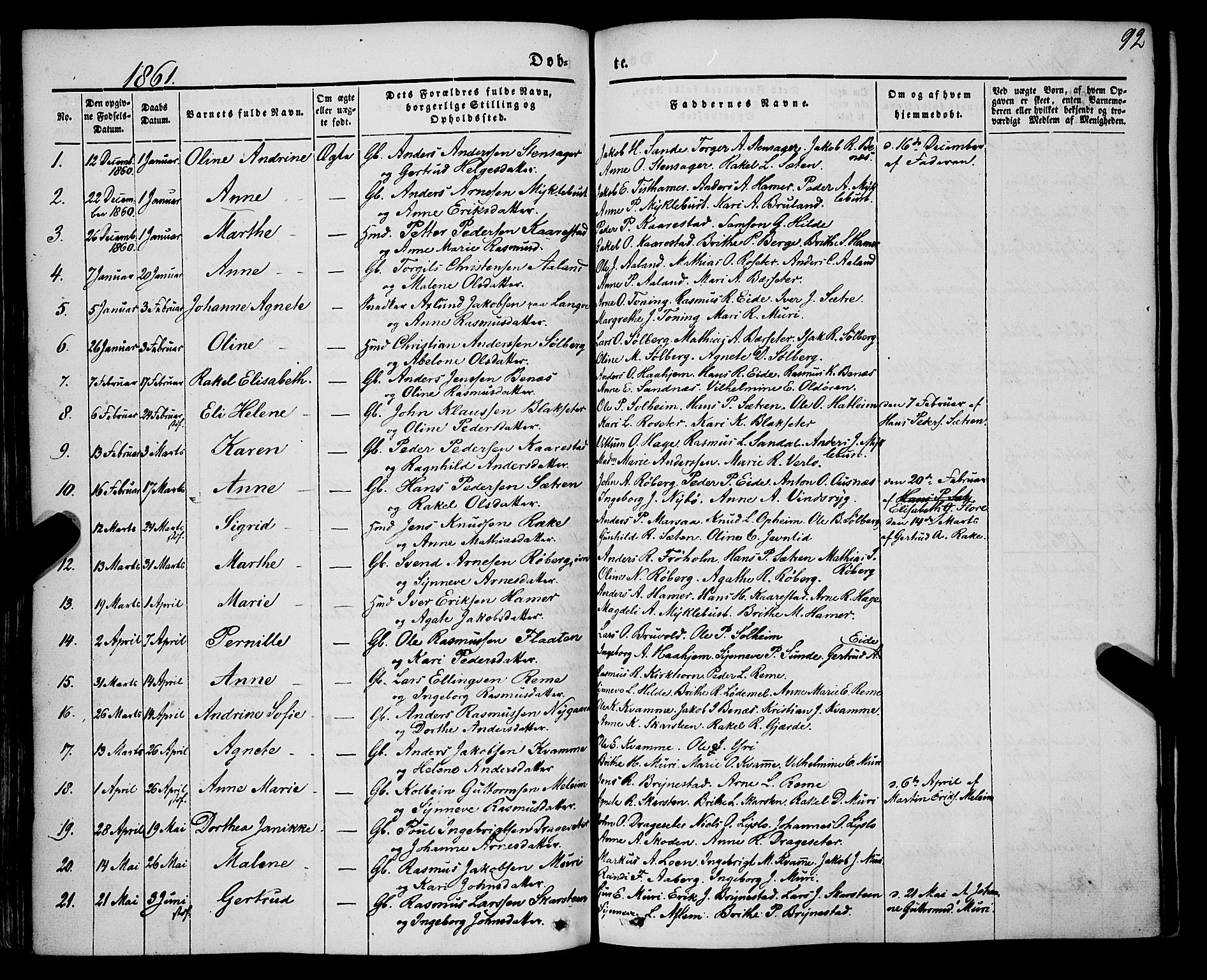 Innvik sokneprestembete, AV/SAB-A-80501: Parish register (official) no. A 5, 1847-1865, p. 92