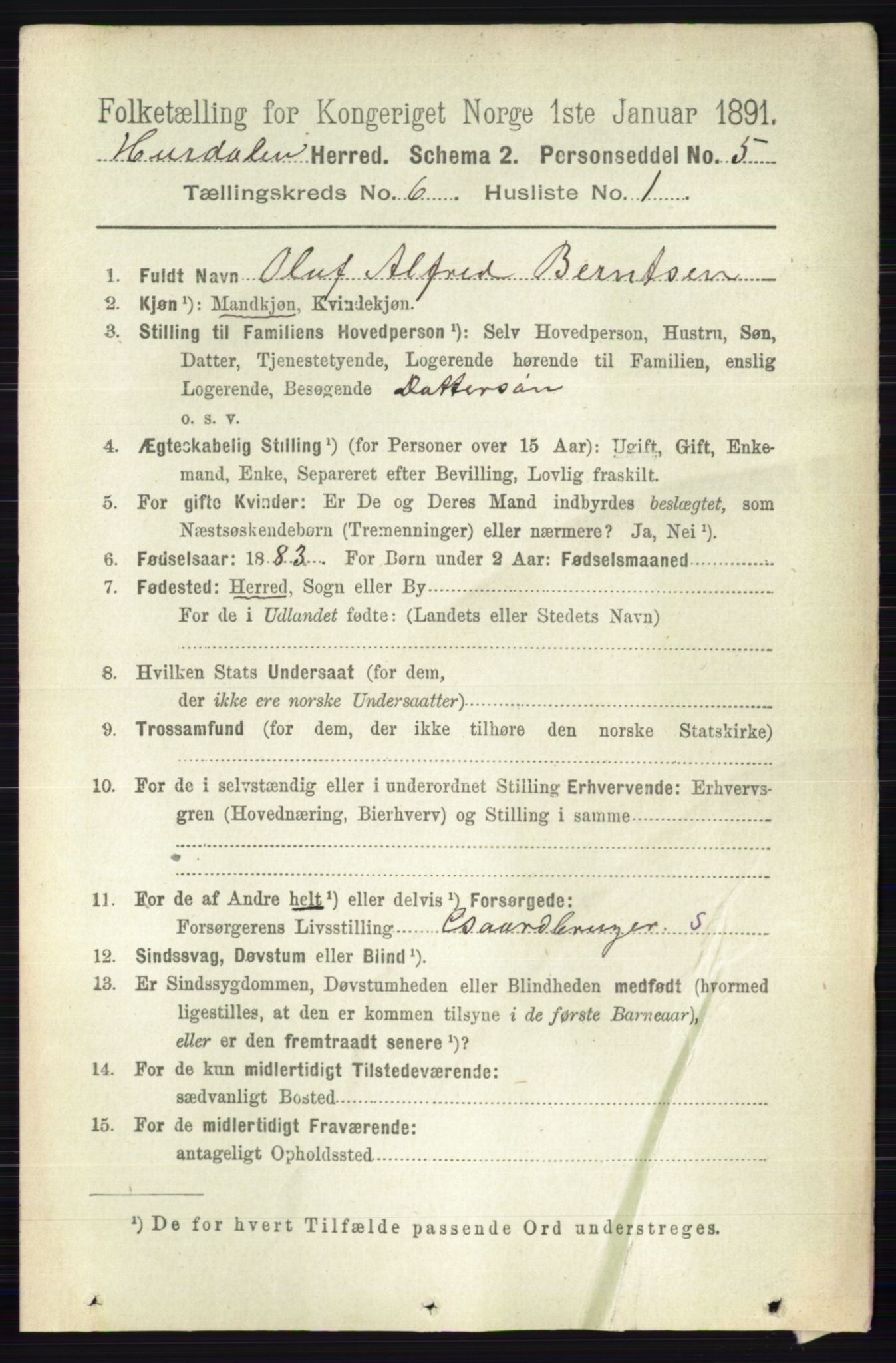 RA, 1891 census for 0239 Hurdal, 1891, p. 2194