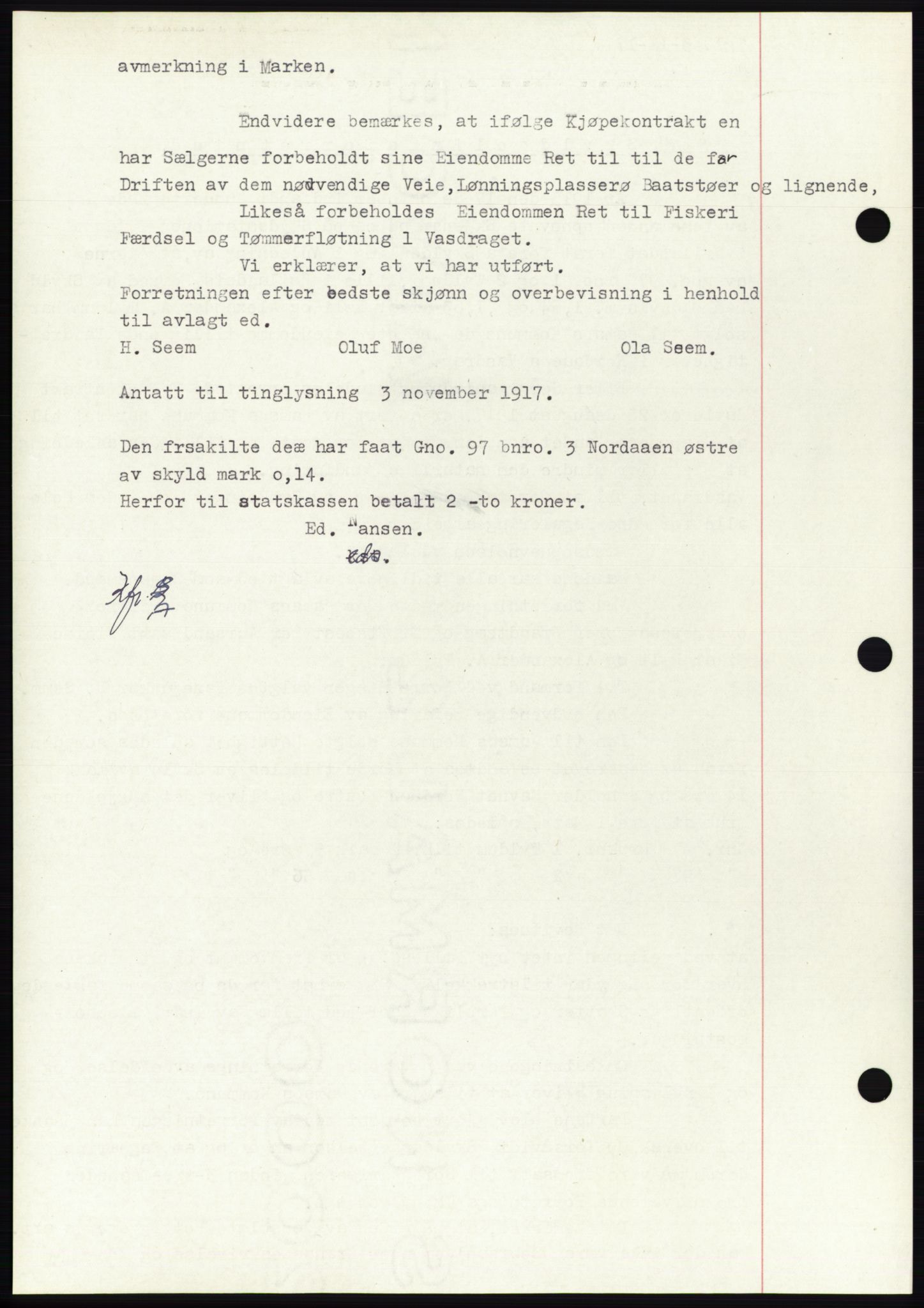 Namdal sorenskriveri, SAT/A-4133/1/2/2C: Mortgage book no. -, 1916-1921, Deed date: 03.11.1917