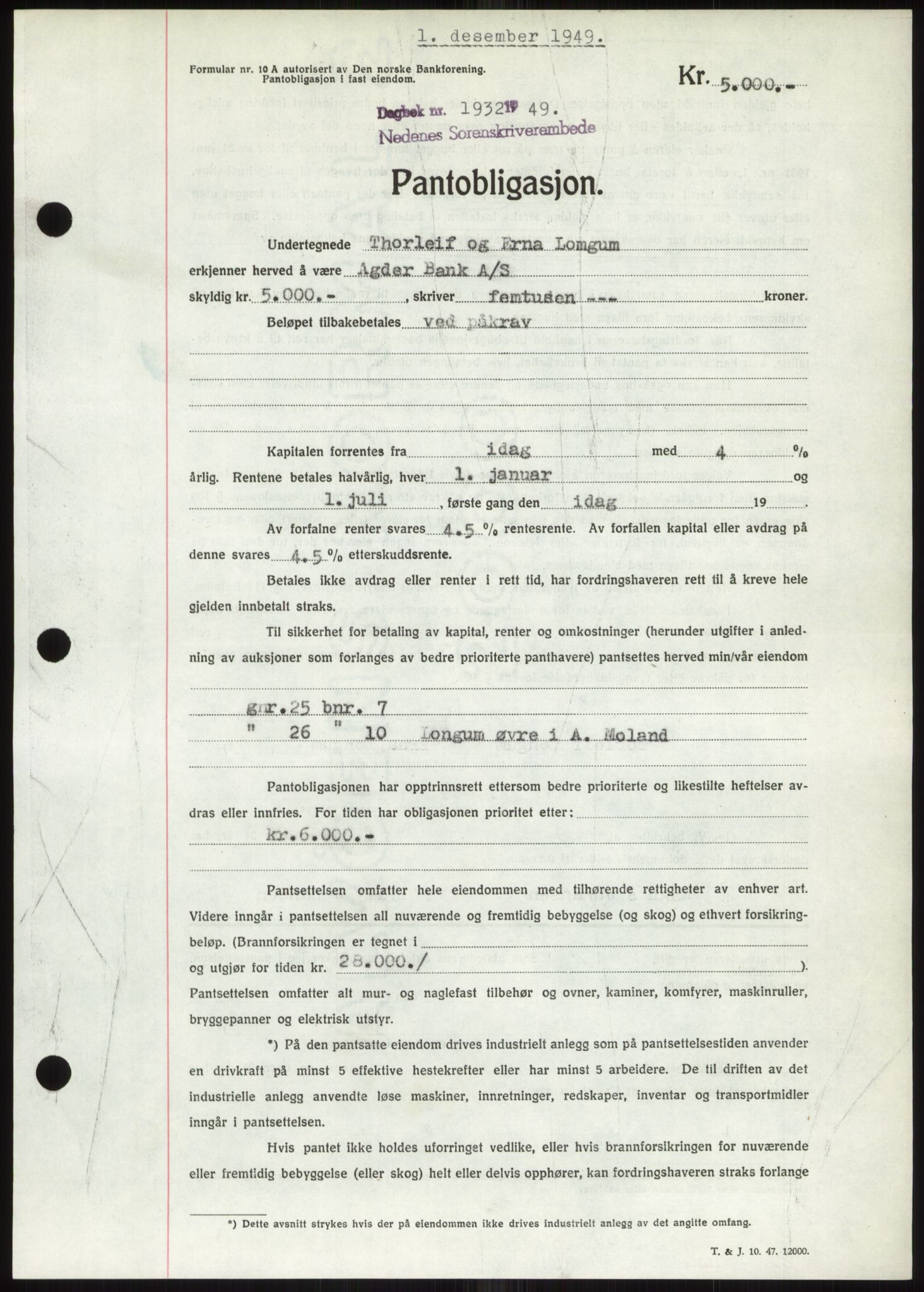 Nedenes sorenskriveri, AV/SAK-1221-0006/G/Gb/Gbb/L0007: Mortgage book no. B7, 1949-1950, Diary no: : 1932/1949