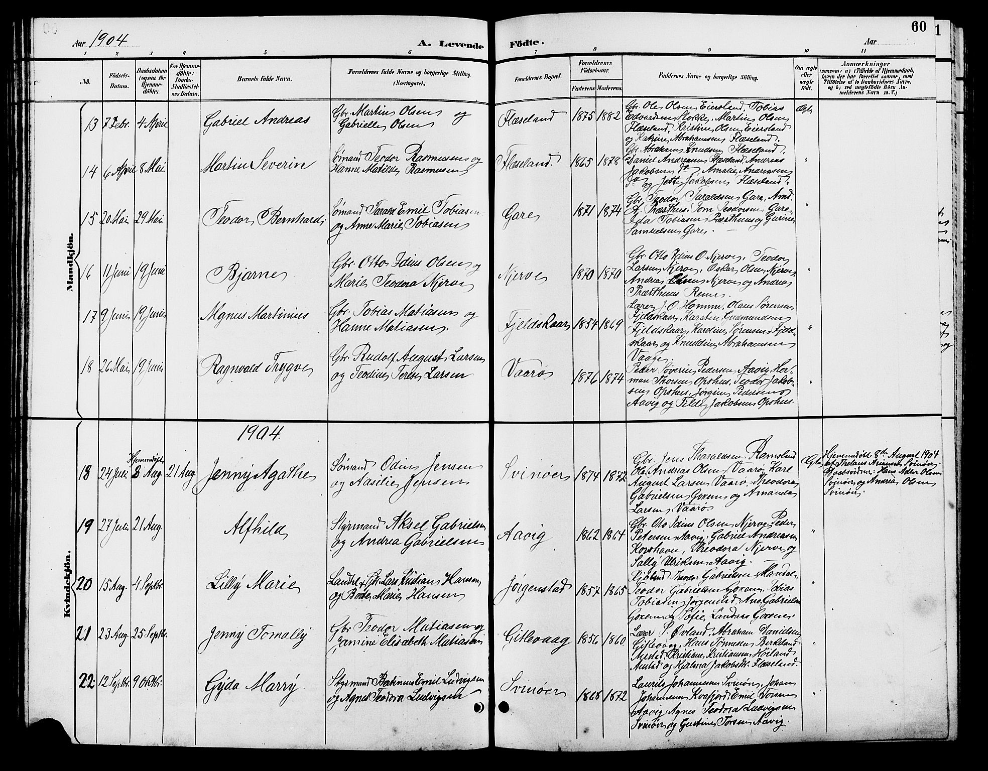 Sør-Audnedal sokneprestkontor, AV/SAK-1111-0039/F/Fb/Fba/L0004: Parish register (copy) no. B 4, 1893-1909, p. 60