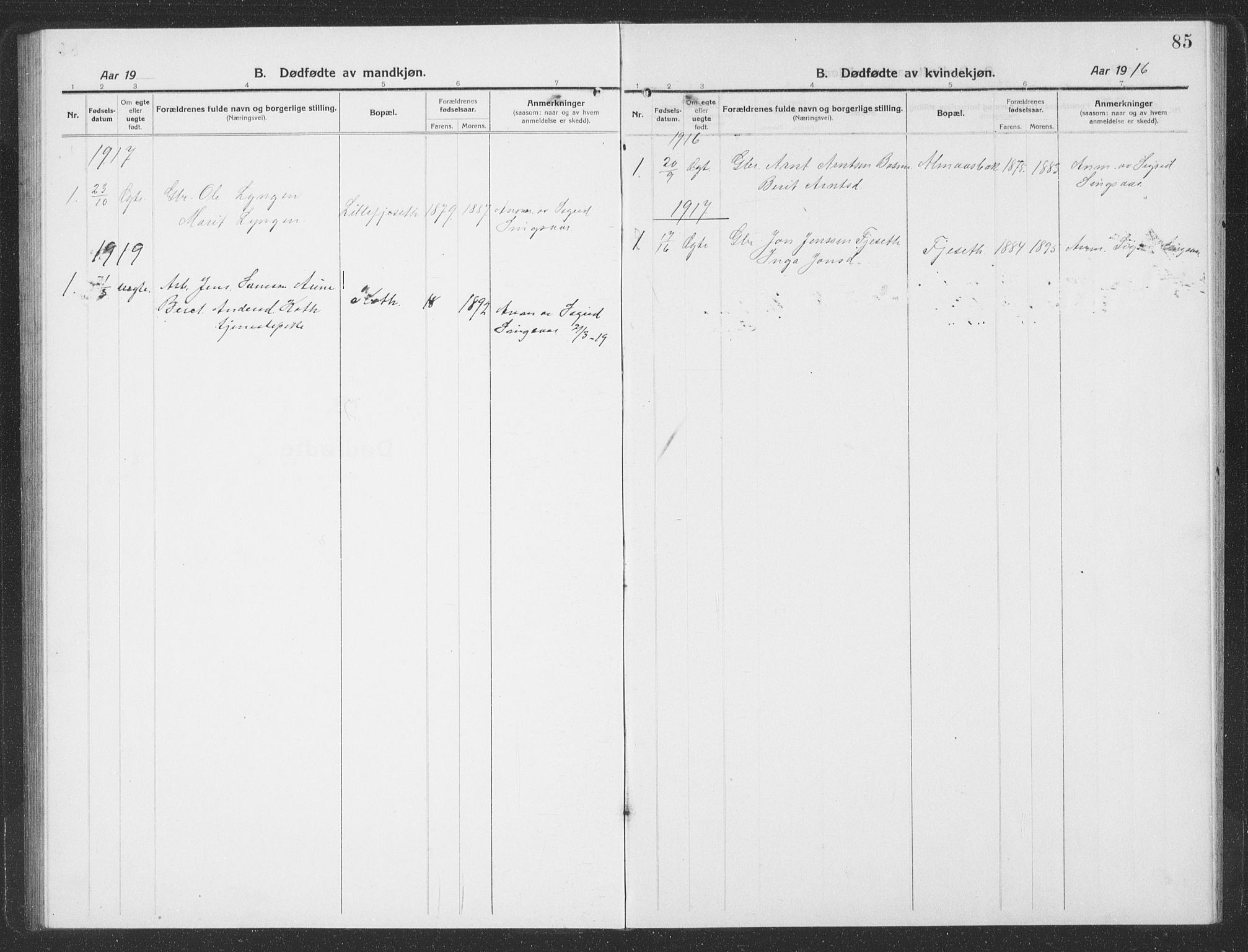 Ministerialprotokoller, klokkerbøker og fødselsregistre - Sør-Trøndelag, SAT/A-1456/688/L1030: Parish register (copy) no. 688C05, 1916-1939, p. 85