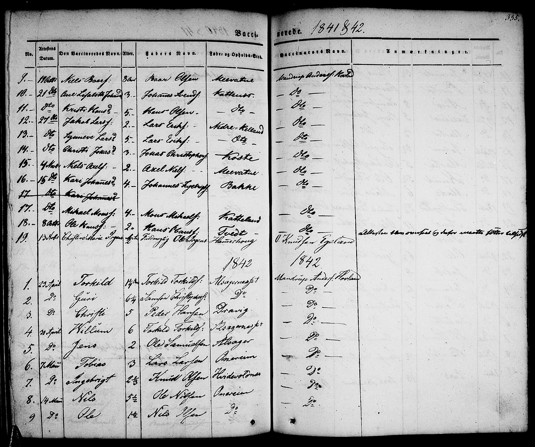 Tysnes sokneprestembete, AV/SAB-A-78601/H/Haa: Parish register (official) no. A 9, 1837-1848, p. 335