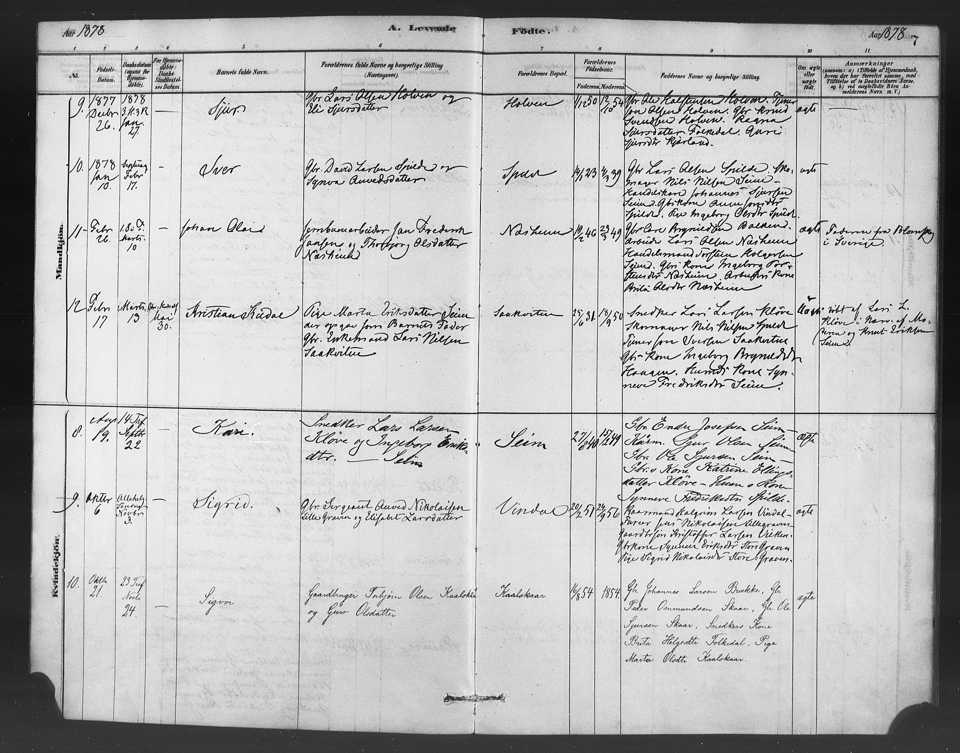 Ulvik sokneprestembete, SAB/A-78801/H/Haa: Parish register (official) no. C 1, 1878-1903, p. 7