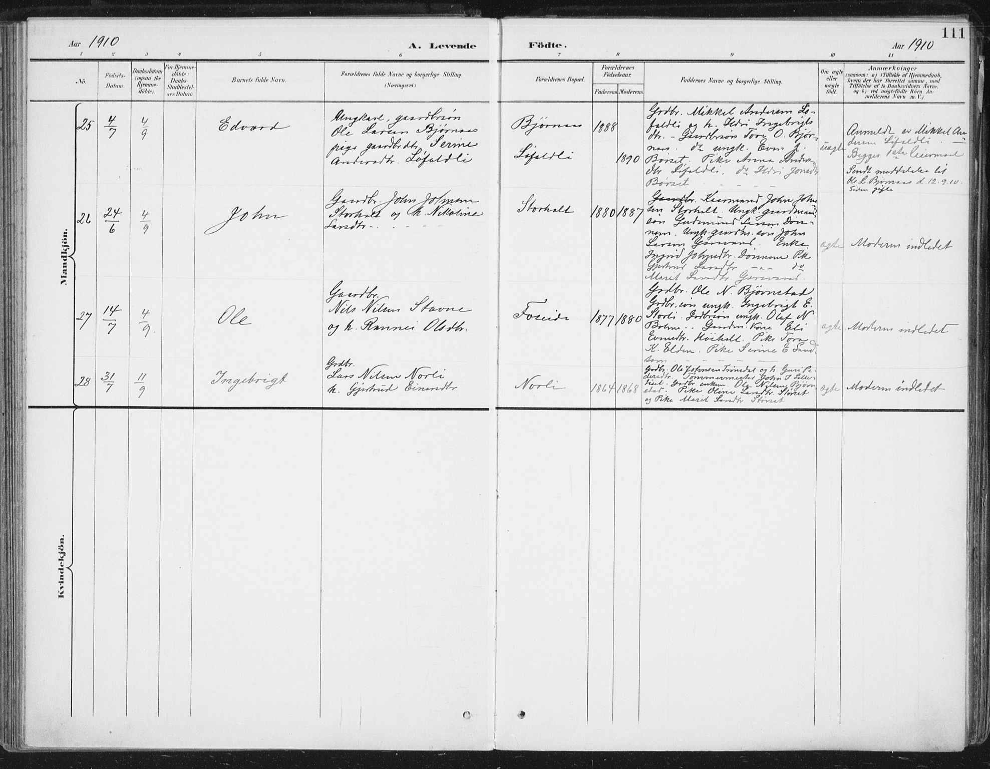 Ministerialprotokoller, klokkerbøker og fødselsregistre - Møre og Romsdal, AV/SAT-A-1454/598/L1072: Parish register (official) no. 598A06, 1896-1910, p. 111