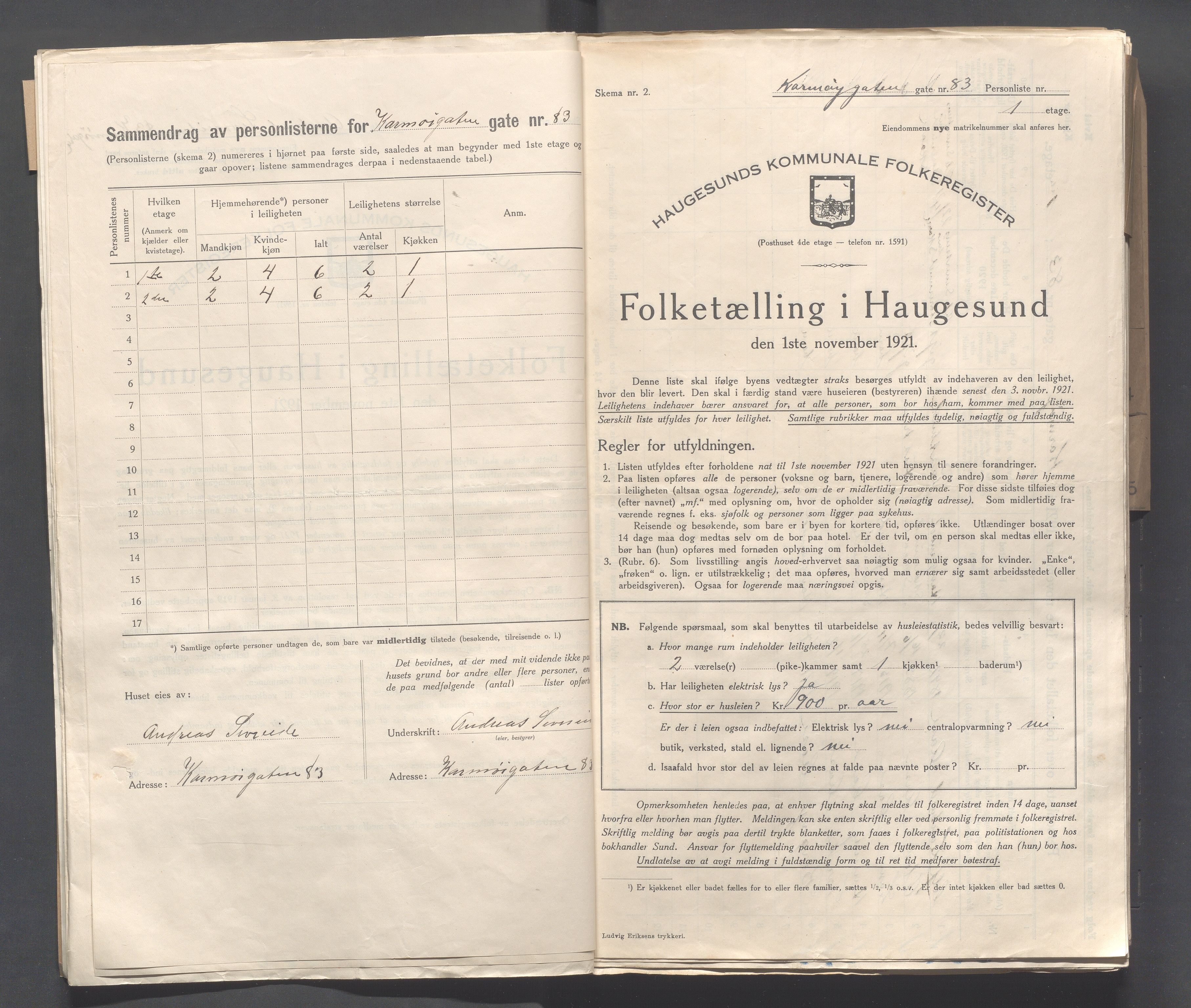 IKAR, Local census 1.11.1921 for Haugesund, 1921, p. 2644