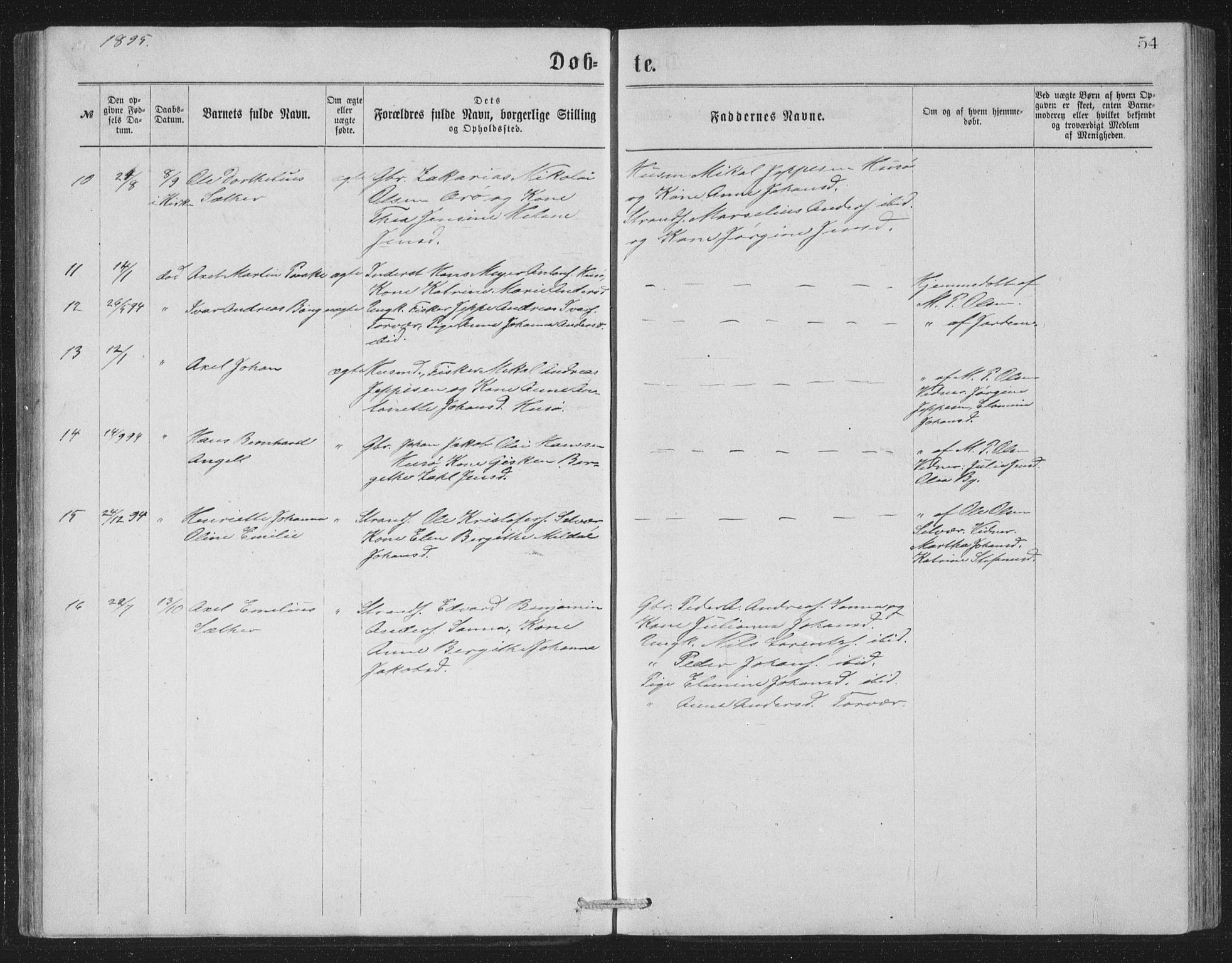 Ministerialprotokoller, klokkerbøker og fødselsregistre - Nordland, AV/SAT-A-1459/840/L0582: Parish register (copy) no. 840C02, 1874-1900, p. 54