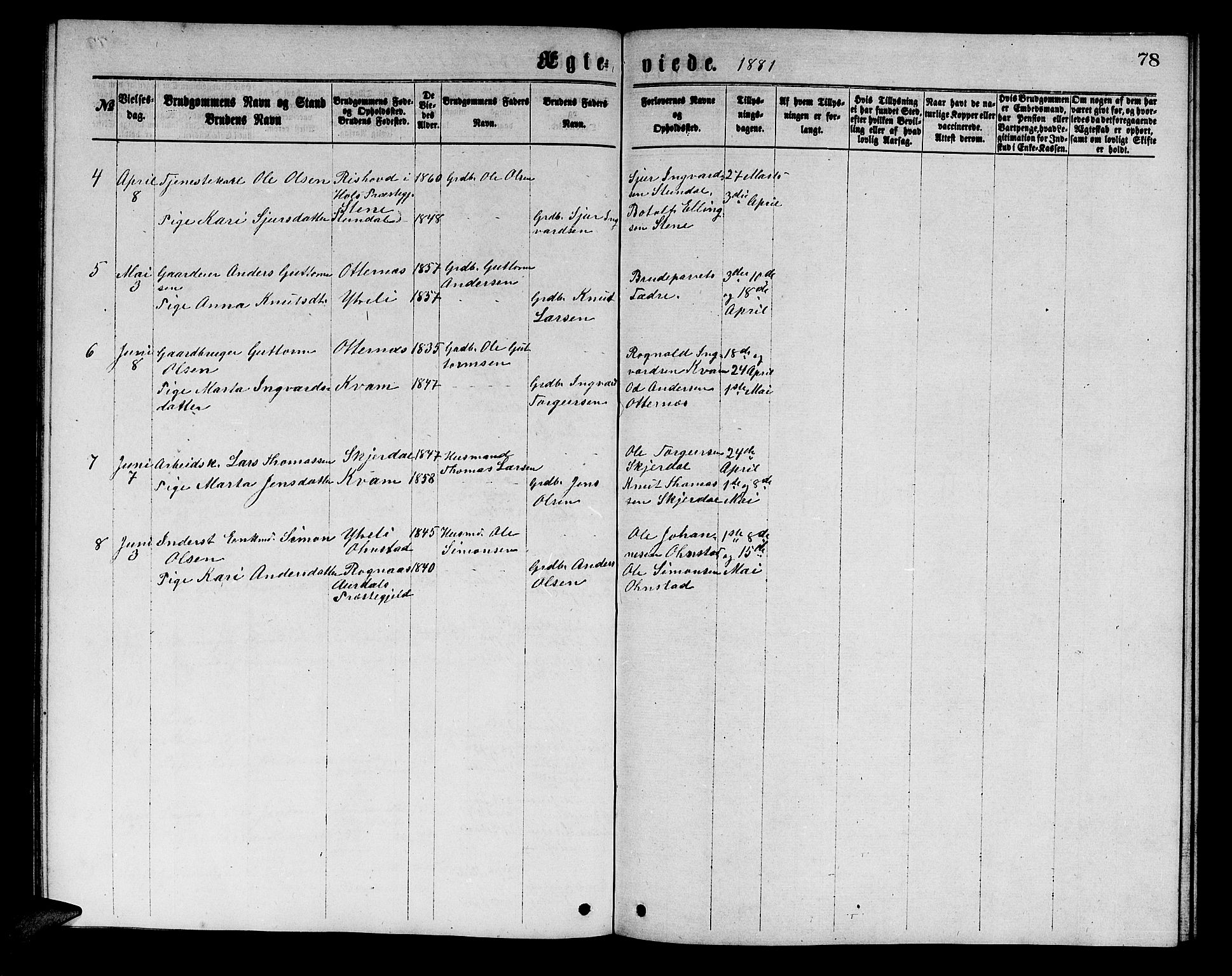 Aurland sokneprestembete, SAB/A-99937/H/Hb/Hba/L0001: Parish register (copy) no. A 1, 1868-1881, p. 78