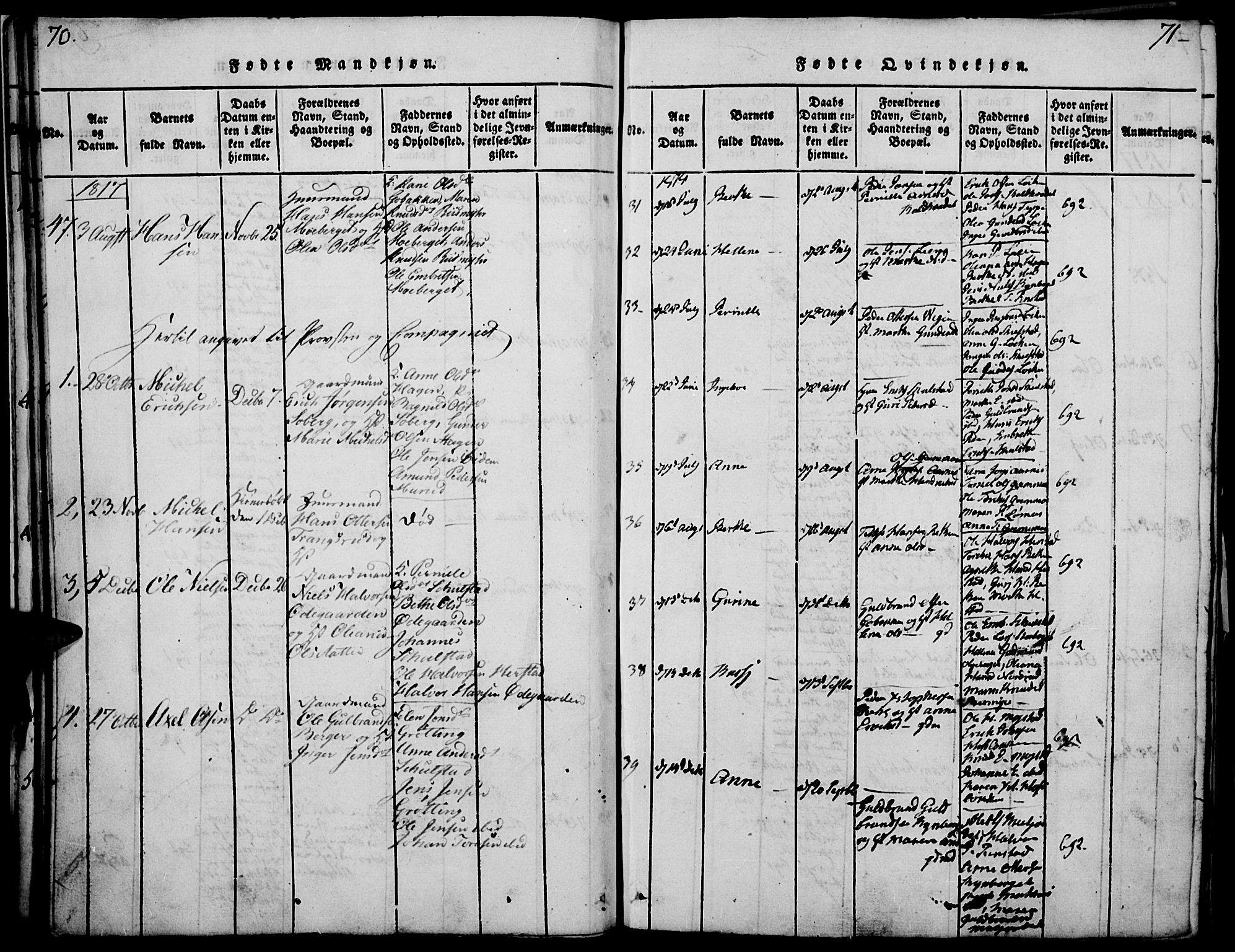 Elverum prestekontor, SAH/PREST-044/H/Ha/Haa/L0007: Parish register (official) no. 7, 1815-1830, p. 70-71