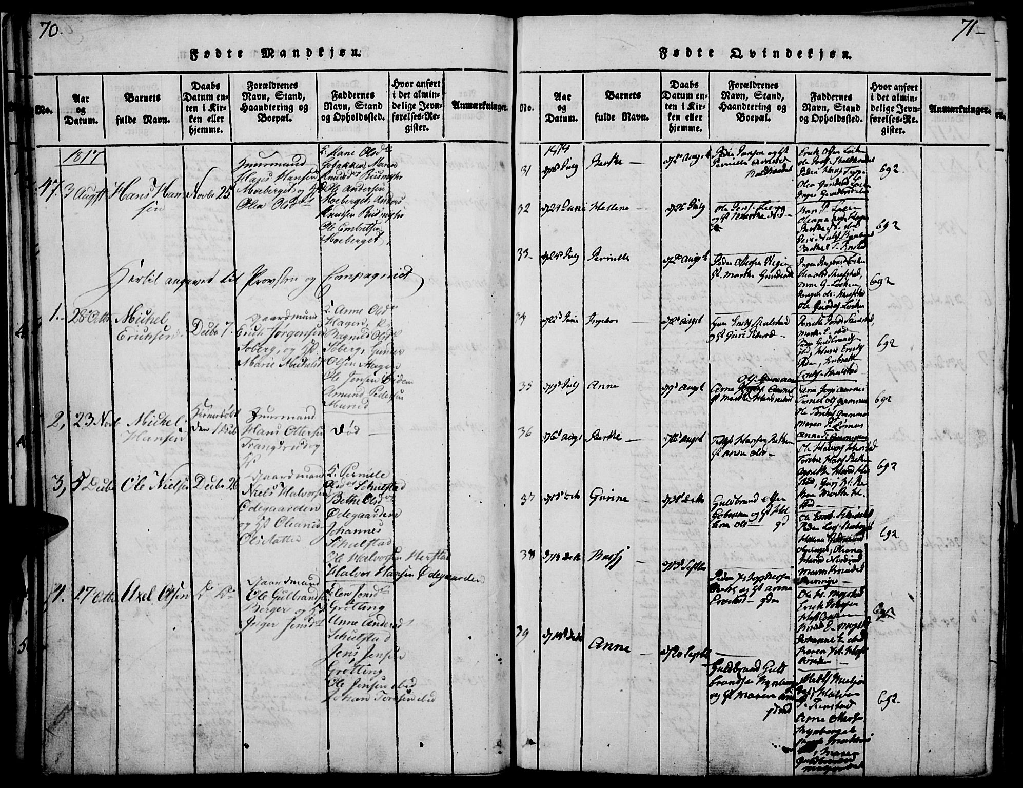 Elverum prestekontor, AV/SAH-PREST-044/H/Ha/Haa/L0007: Parish register (official) no. 7, 1815-1830, p. 70-71