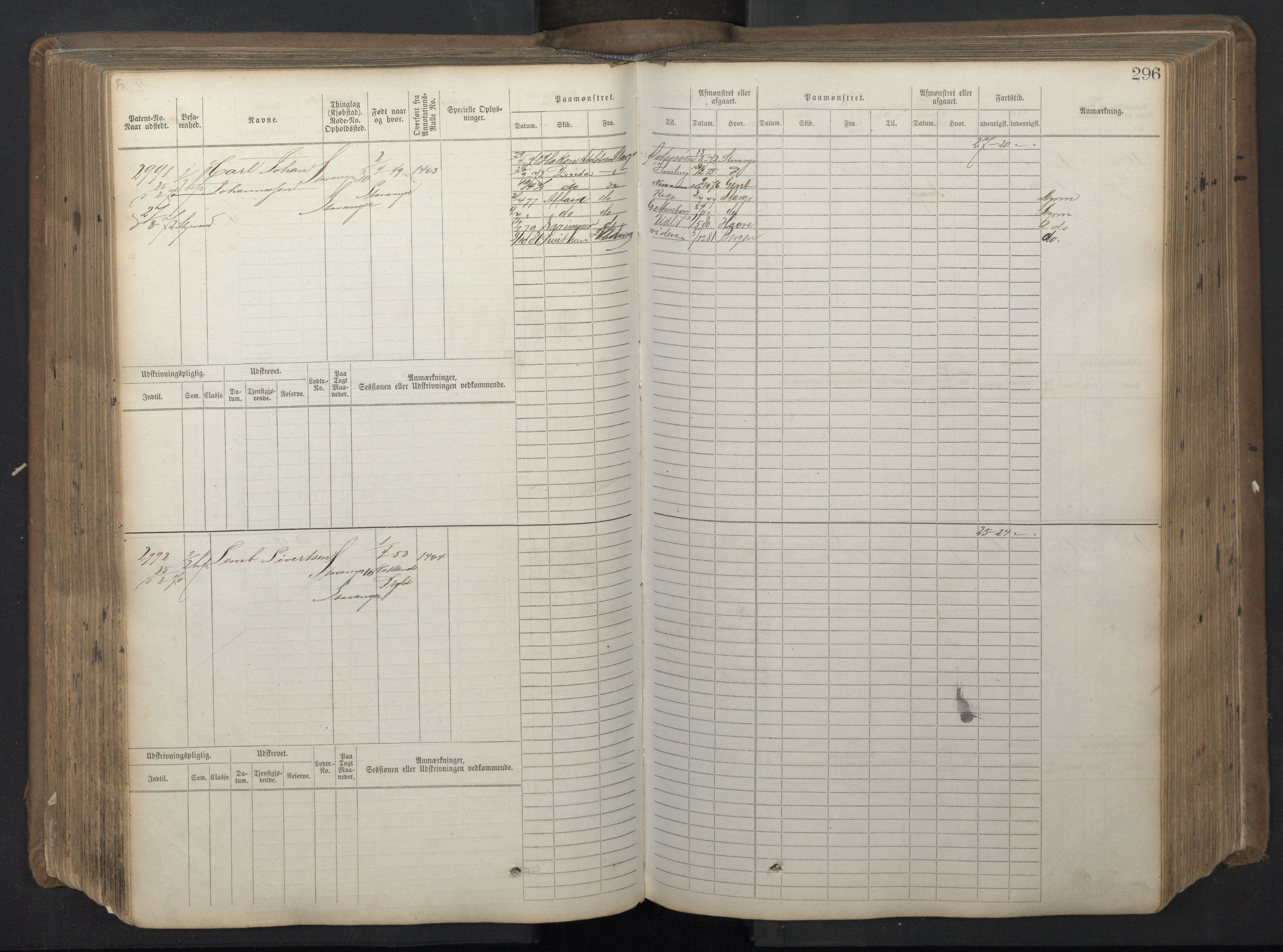 Stavanger sjømannskontor, AV/SAST-A-102006/F/Fb/Fbb/L0018: Sjøfartshovedrulle patnentnr. 2402-3602 (dublett), 1869, p. 300