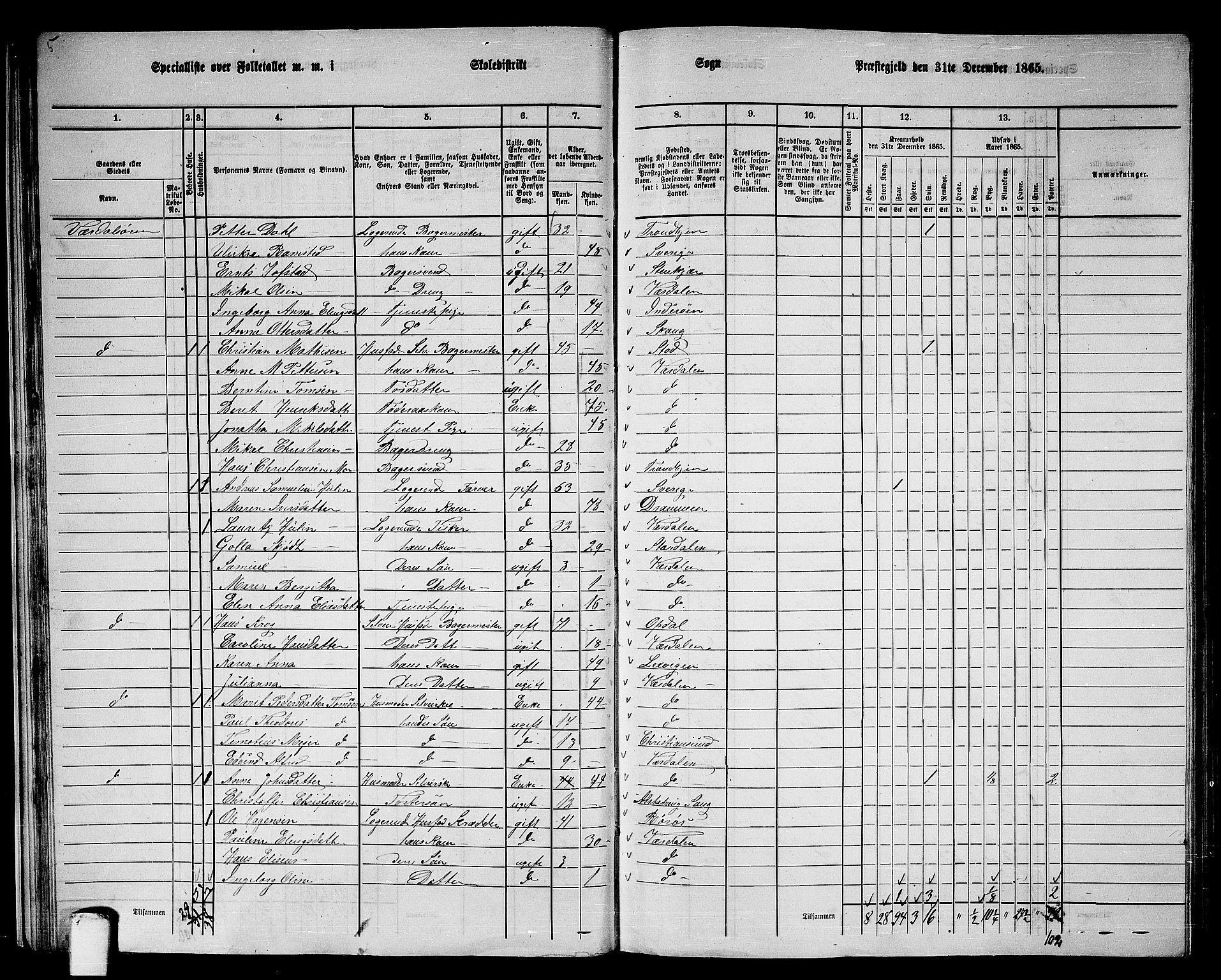 RA, 1865 census for Verdal, 1865, p. 29