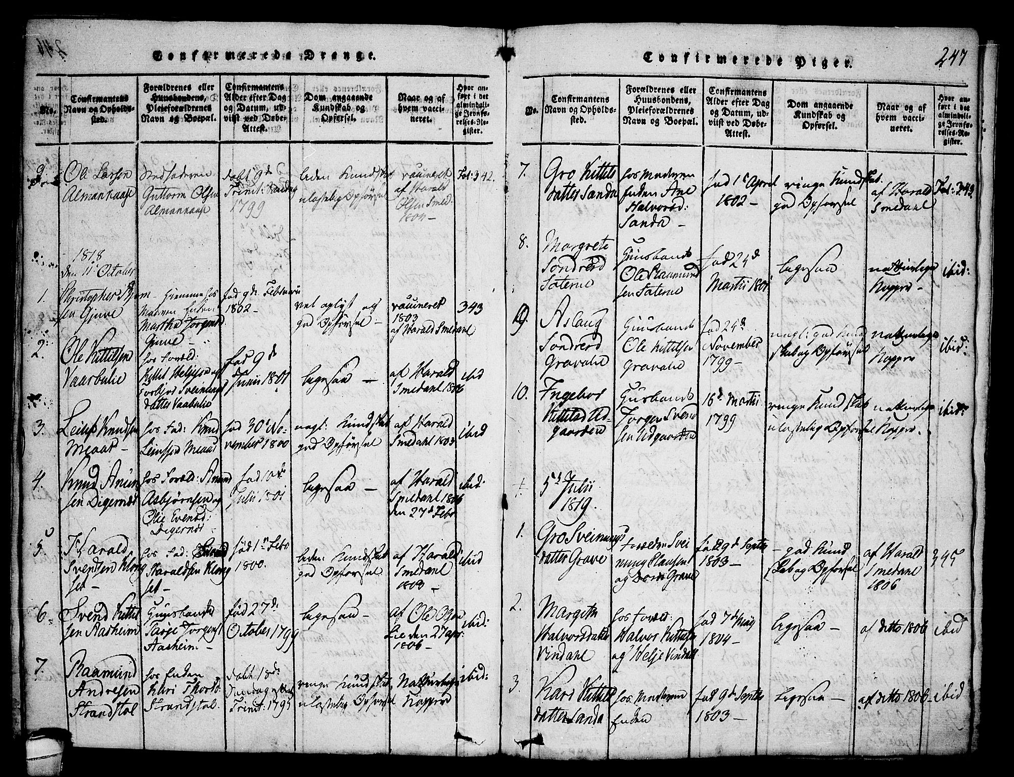 Seljord kirkebøker, SAKO/A-20/F/Fa/L0010: Parish register (official) no. I 10, 1815-1831, p. 247