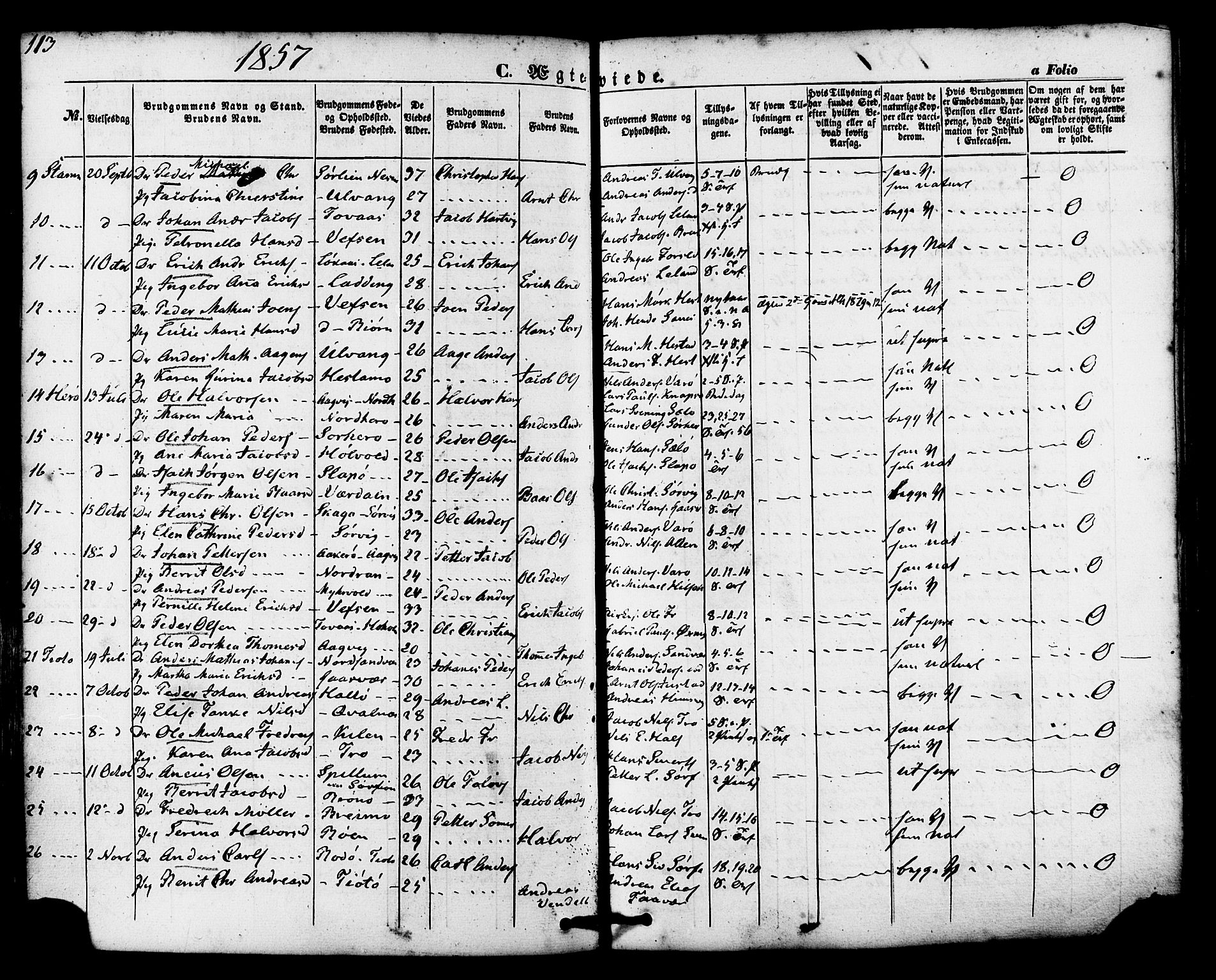 Ministerialprotokoller, klokkerbøker og fødselsregistre - Nordland, SAT/A-1459/830/L0448: Parish register (official) no. 830A12, 1855-1878, p. 113