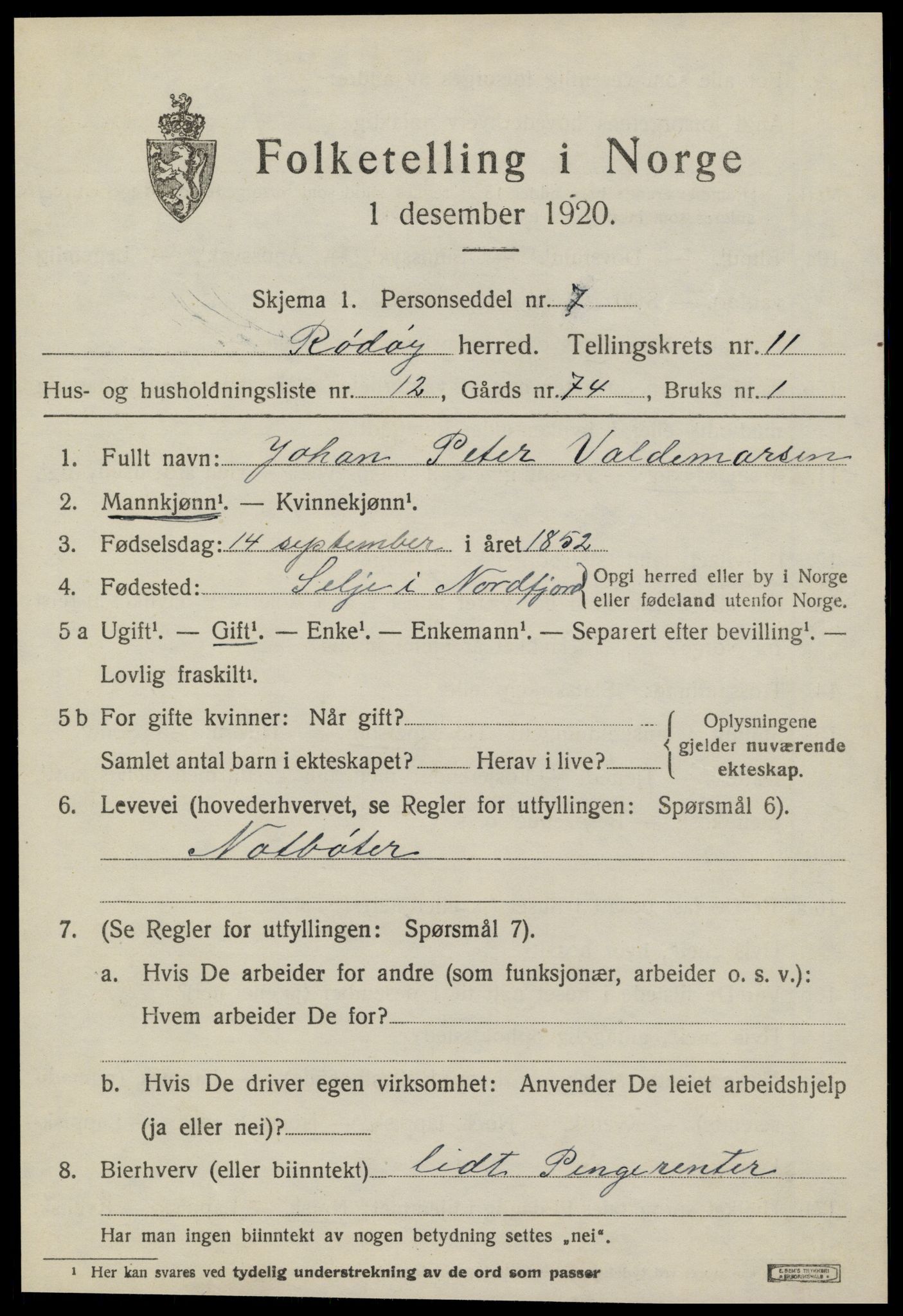 SAT, 1920 census for Rødøy, 1920, p. 6008