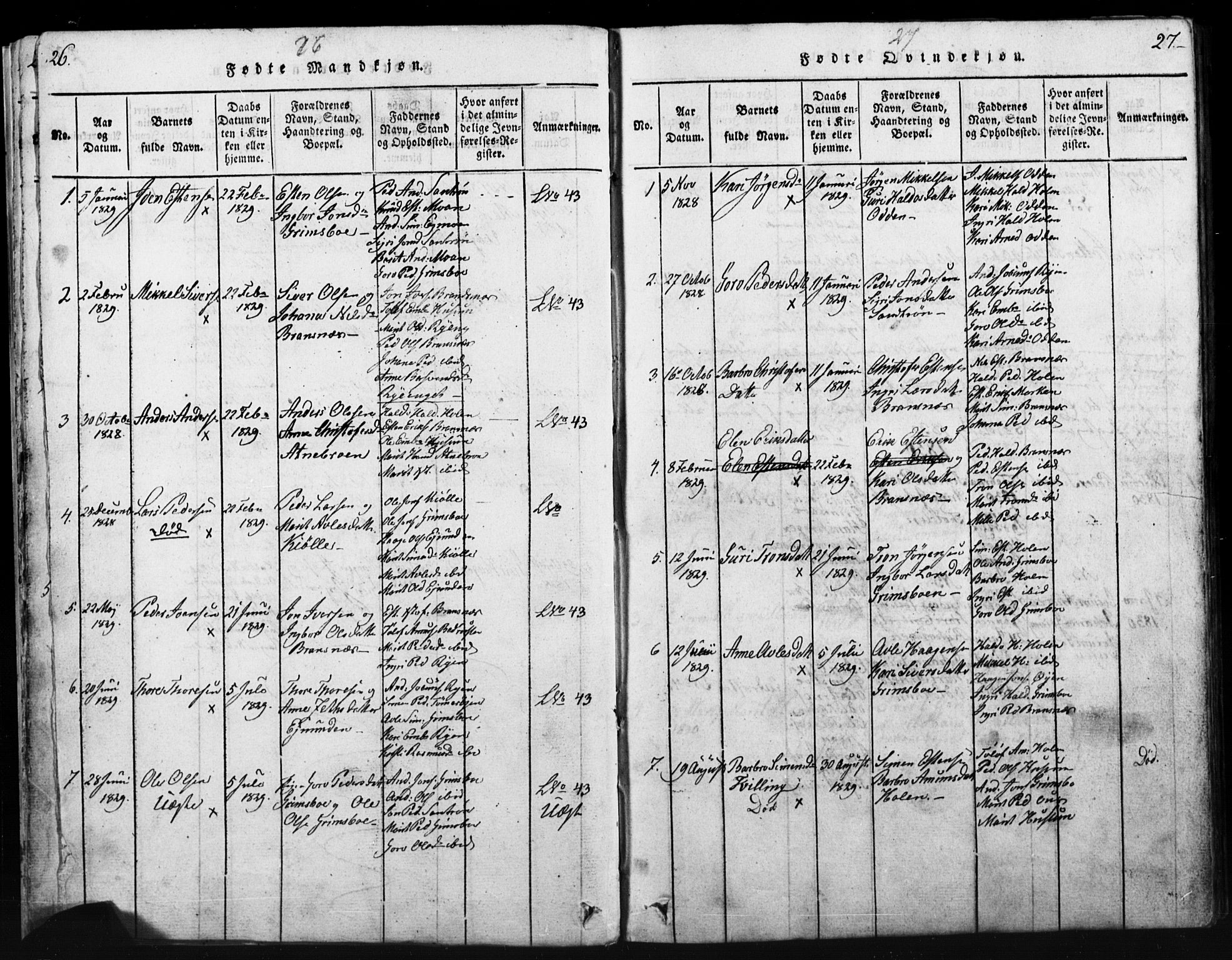 Tynset prestekontor, SAH/PREST-058/H/Ha/Hab/L0003: Parish register (copy) no. 3, 1814-1862, p. 26-27