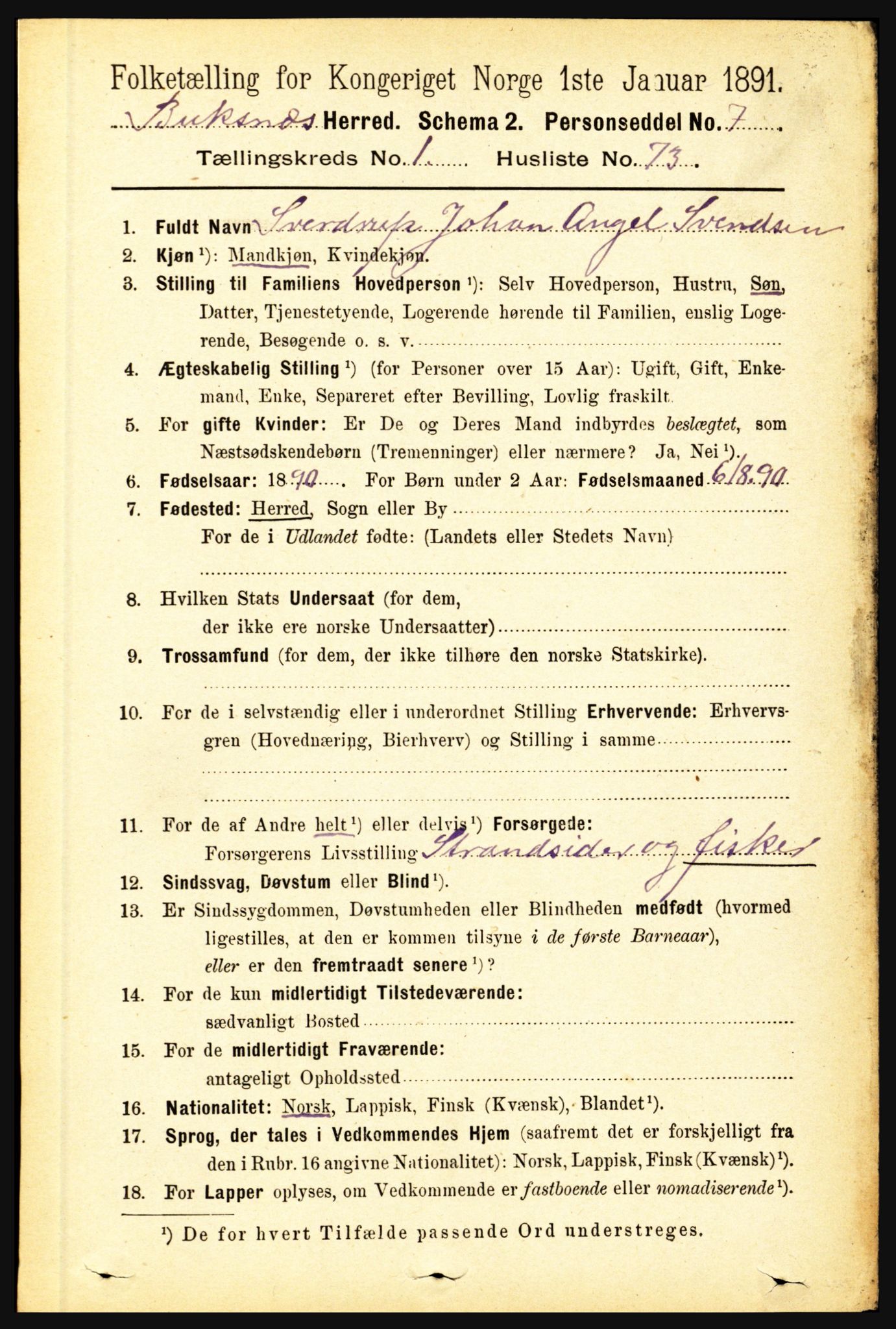 RA, 1891 census for 1860 Buksnes, 1891, p. 742