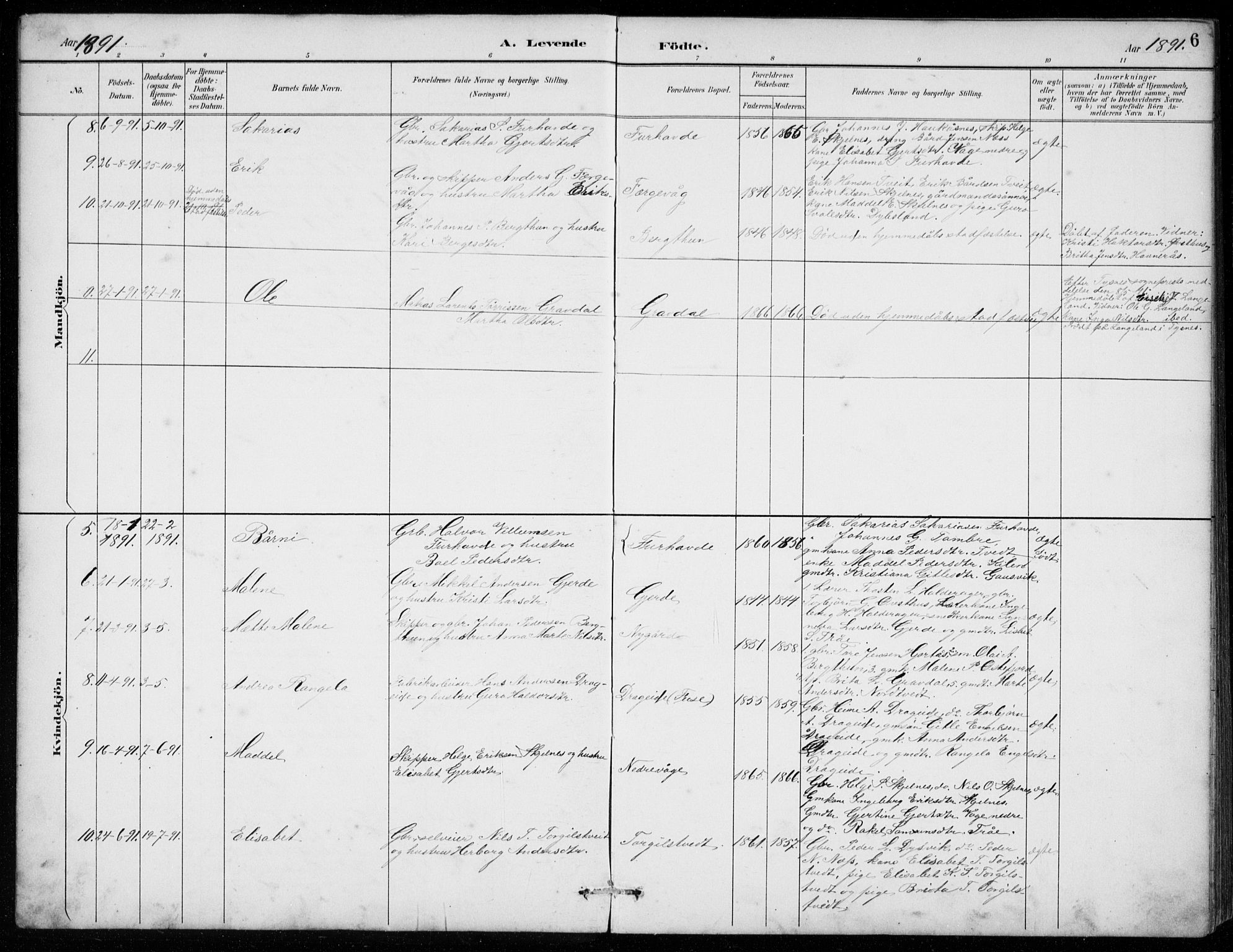 Strandebarm sokneprestembete, AV/SAB-A-78401/H/Hab: Parish register (copy) no. C  1, 1891-1913, p. 6