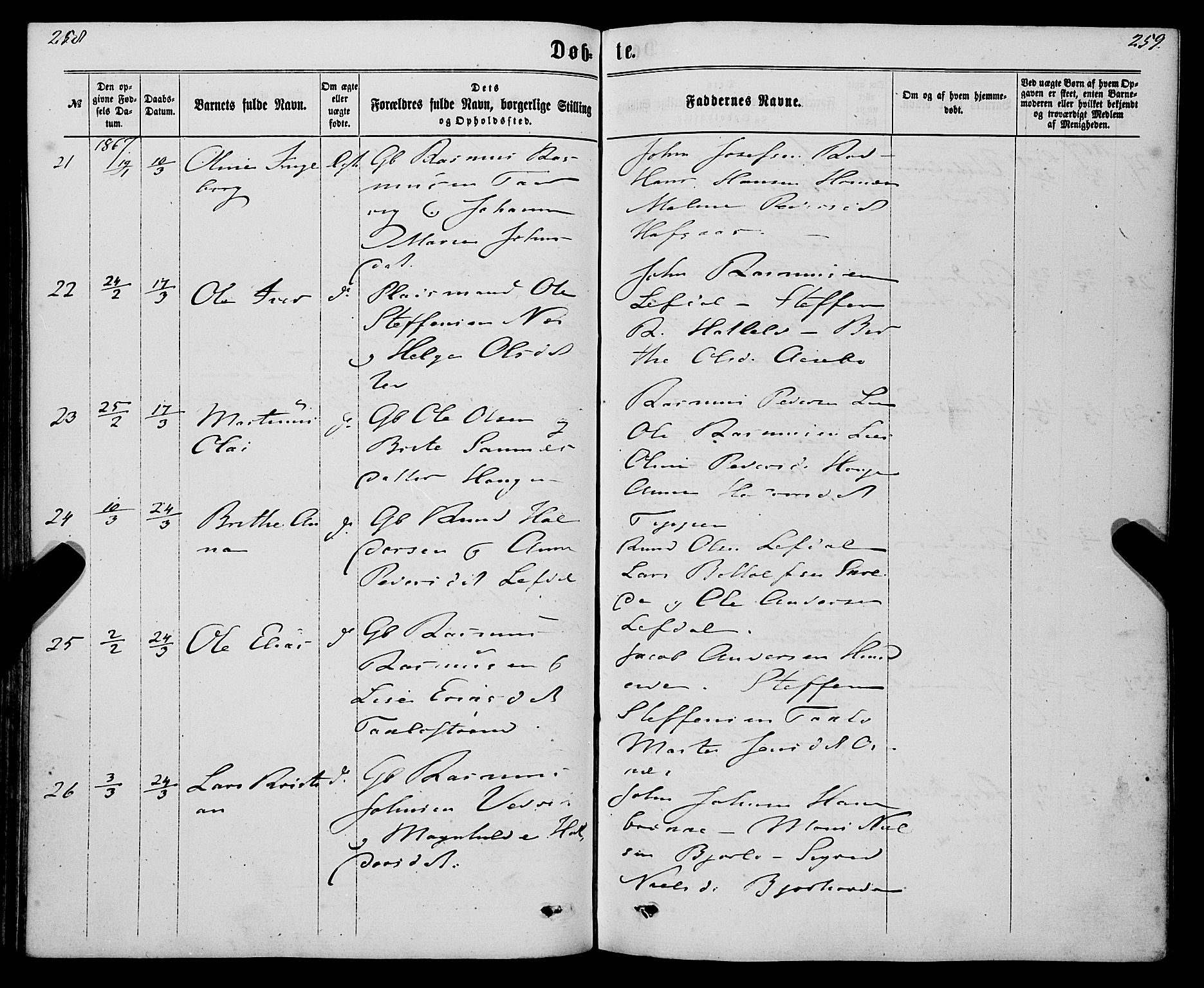 Eid sokneprestembete, AV/SAB-A-82301/H/Haa/Haaa/L0009: Parish register (official) no. A 9, 1861-1868, p. 258-259