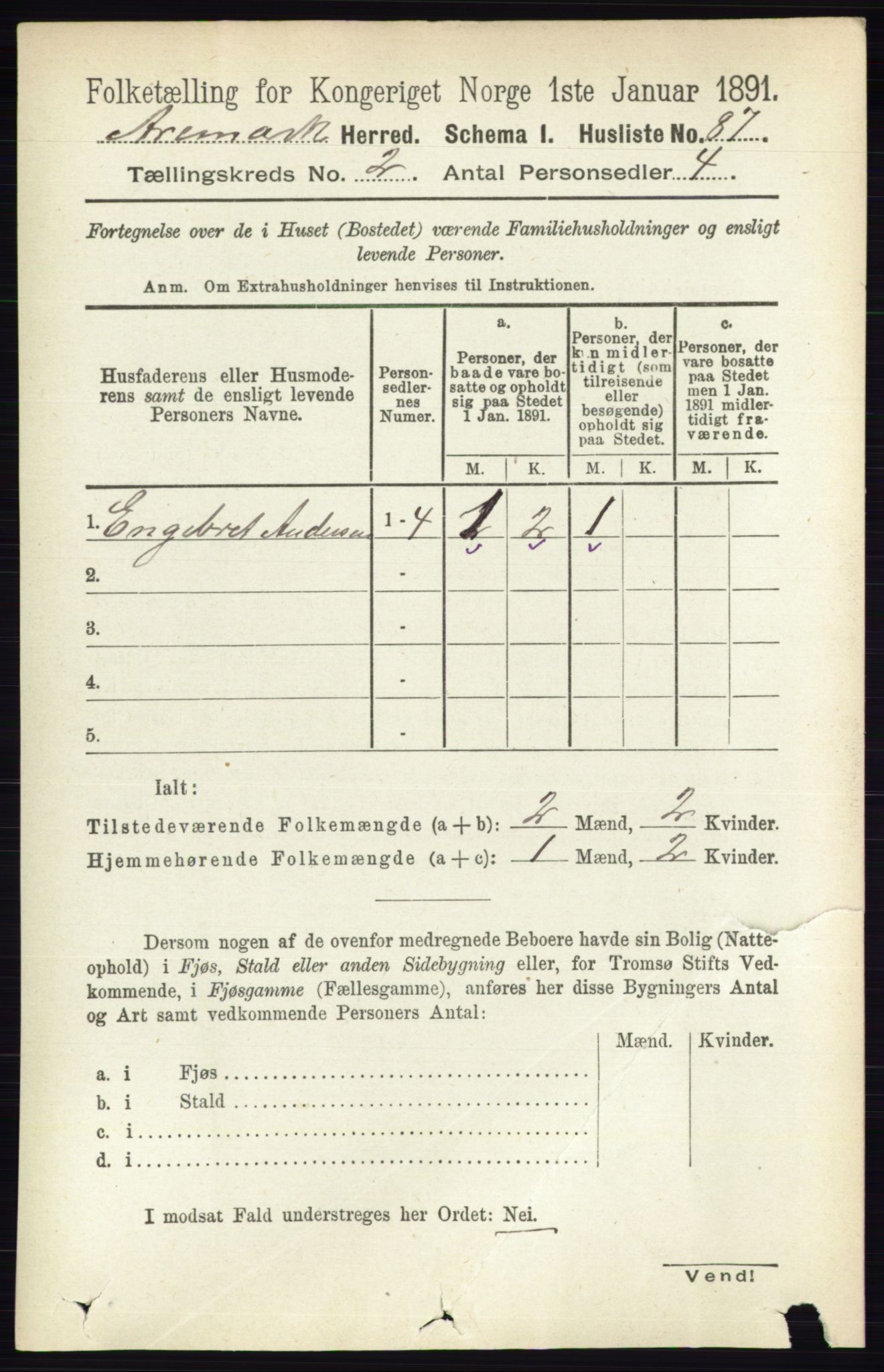 RA, 1891 census for 0118 Aremark, 1891, p. 867