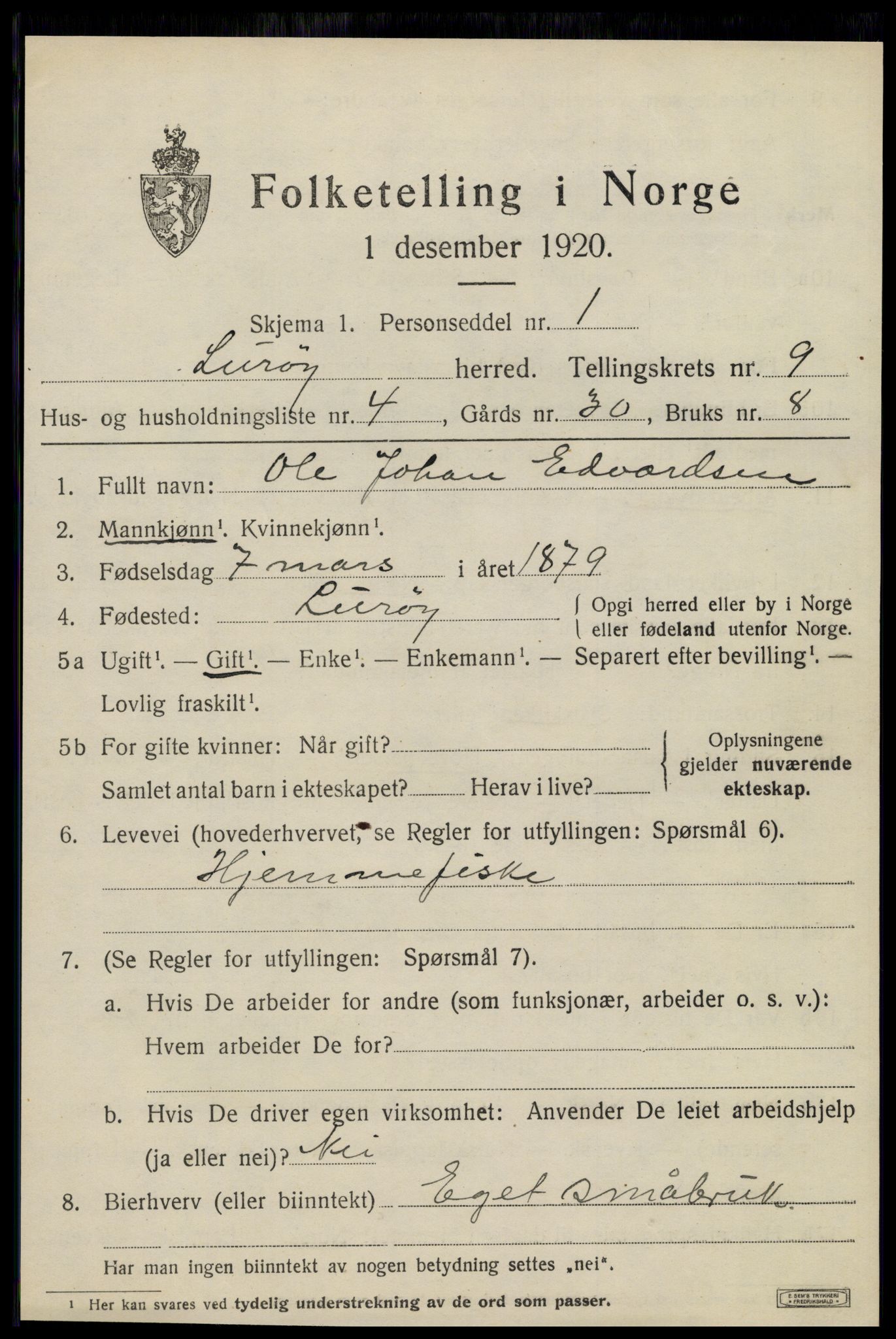 SAT, 1920 census for Lurøy, 1920, p. 4047