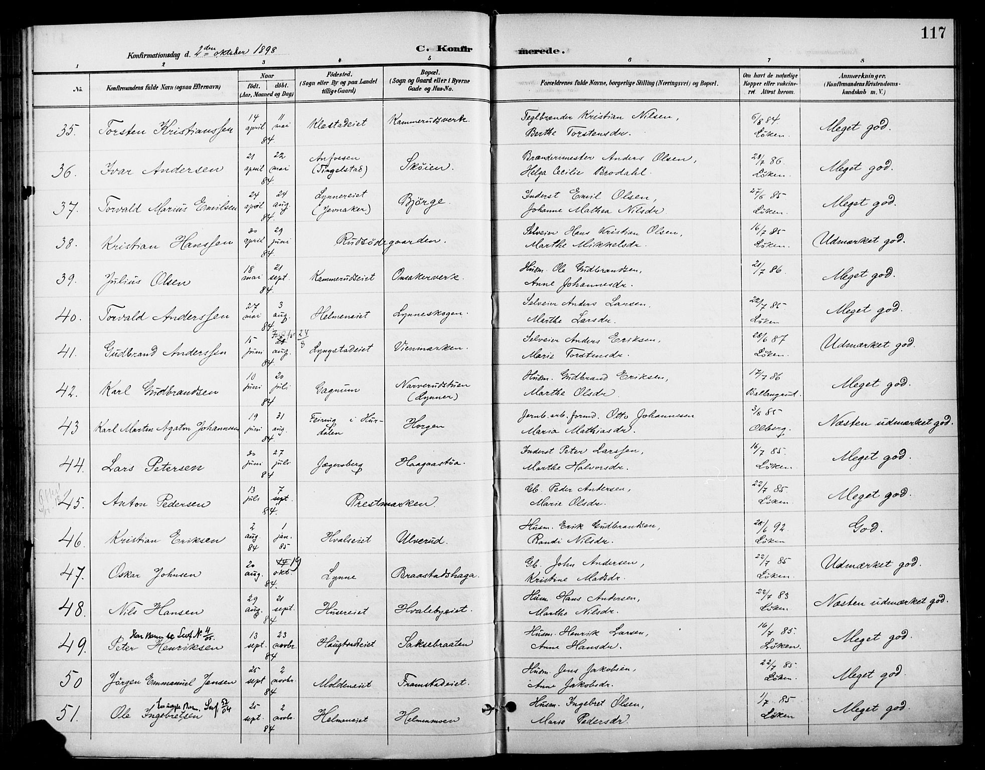 Gran prestekontor, SAH/PREST-112/H/Ha/Haa/L0019: Parish register (official) no. 19, 1898-1907, p. 117