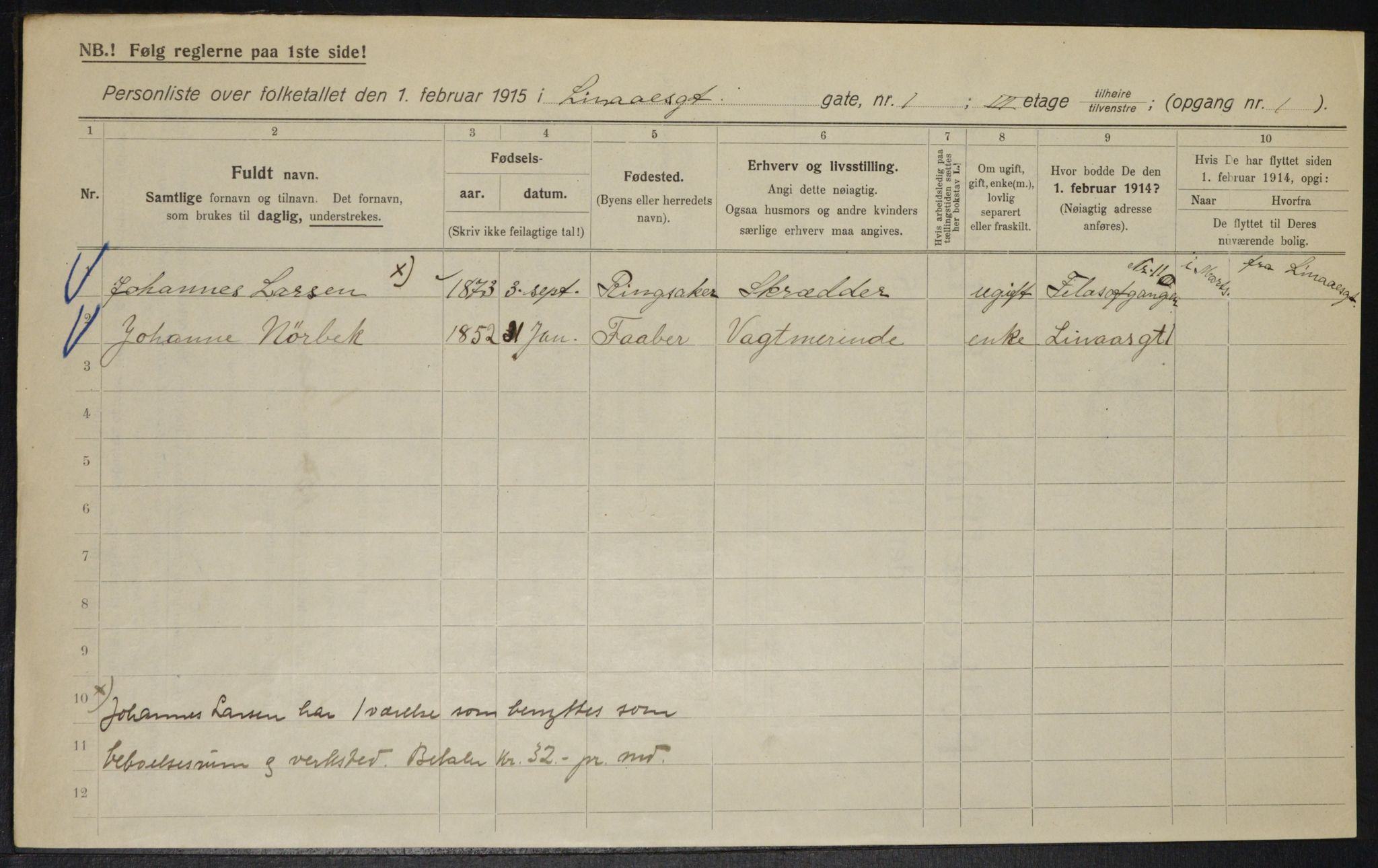 OBA, Municipal Census 1915 for Kristiania, 1915, p. 57280