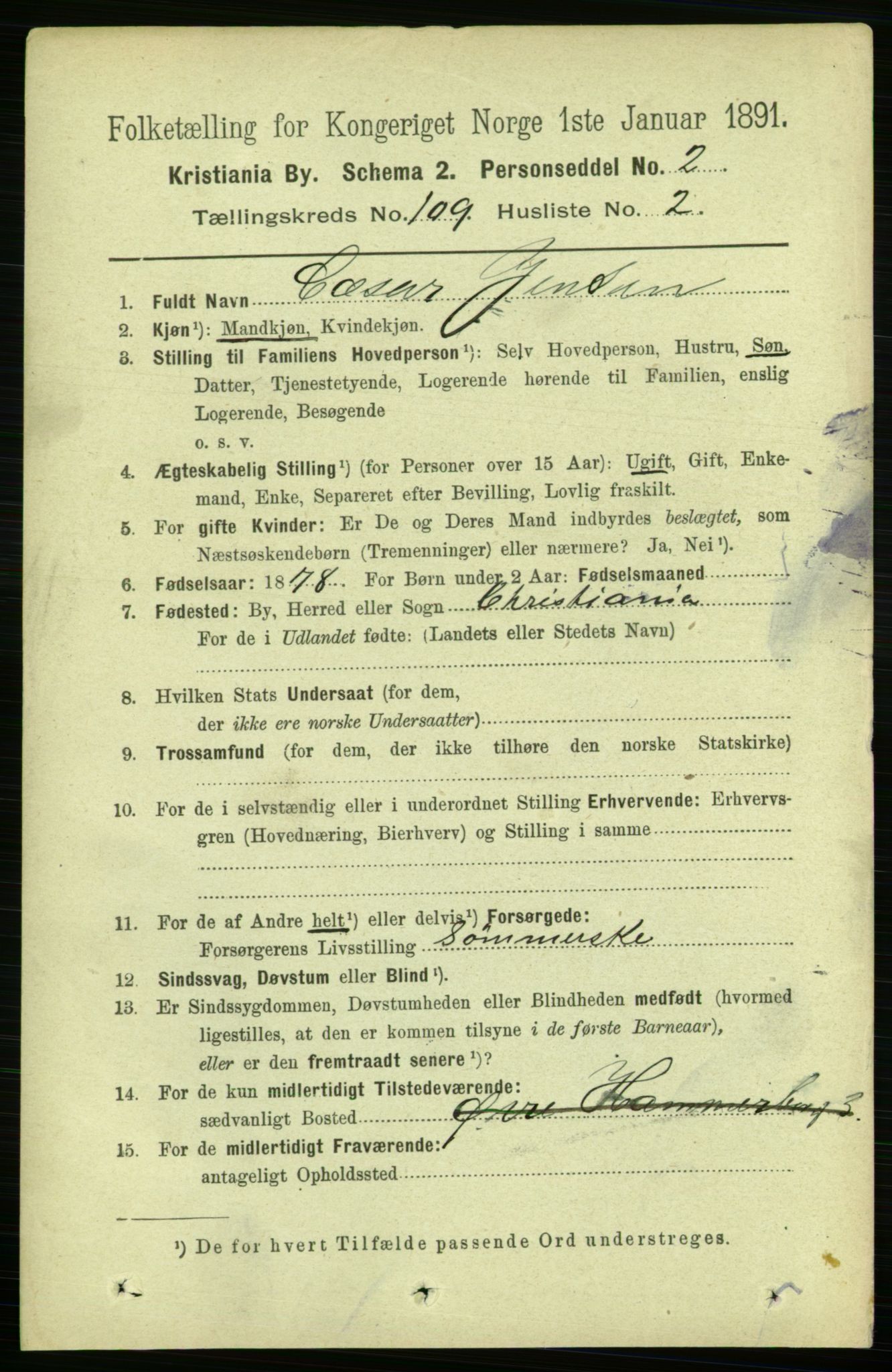 RA, 1891 census for 0301 Kristiania, 1891, p. 56415