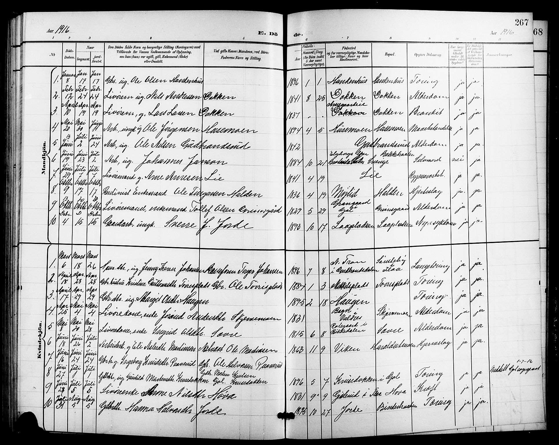 Nes kirkebøker, SAKO/A-236/G/Ga/L0004: Parish register (copy) no. I 4, 1900-1925, p. 267