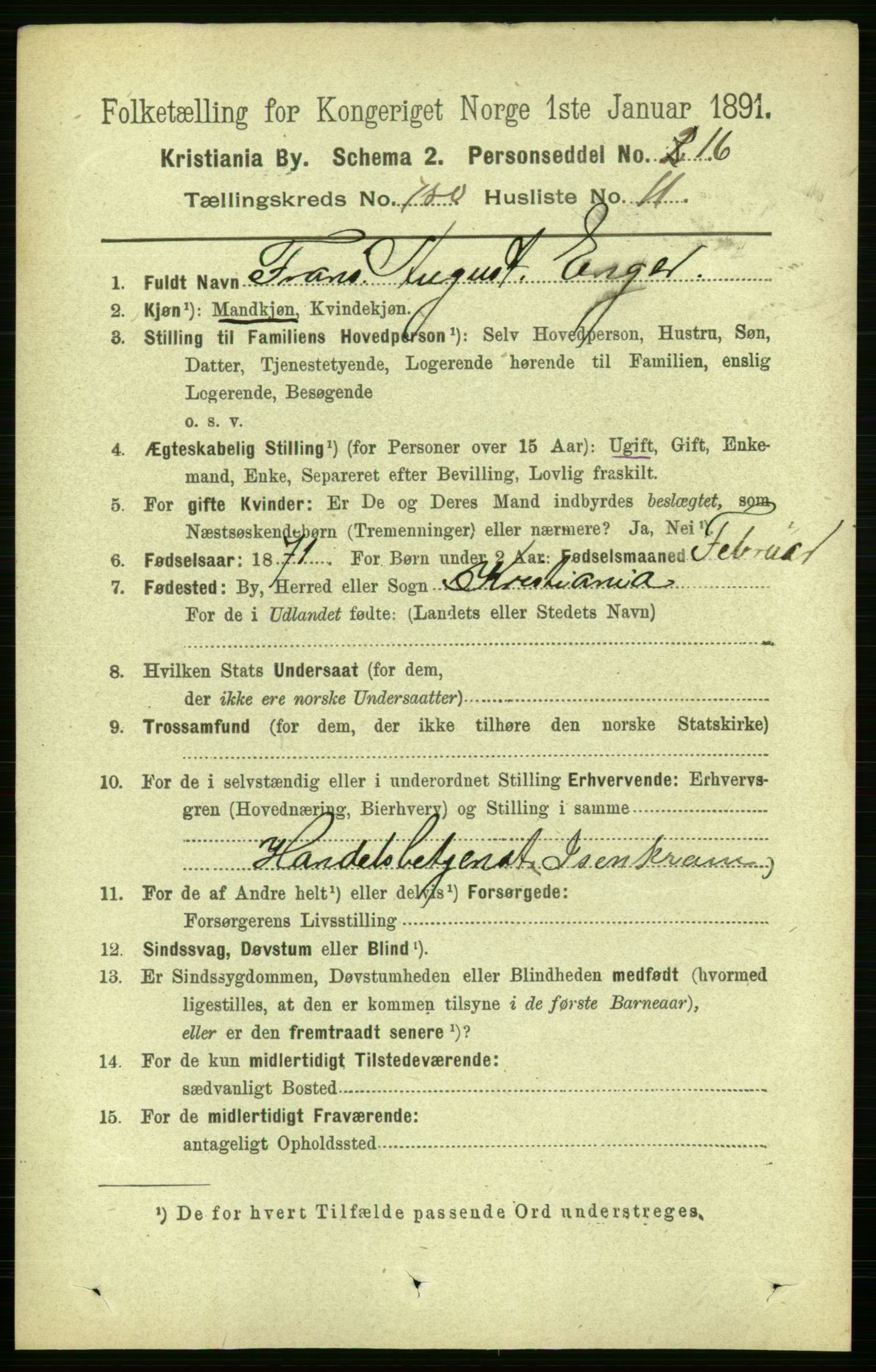RA, 1891 census for 0301 Kristiania, 1891, p. 108436