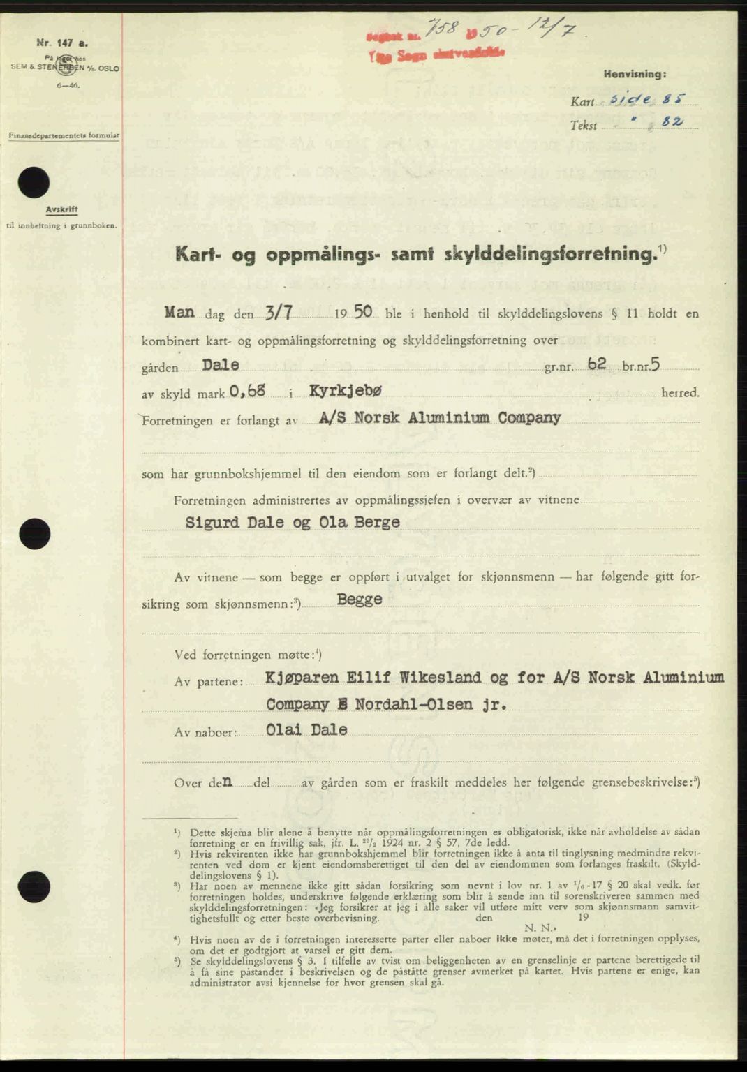 Ytre Sogn tingrett, SAB/A-2601/1/G/Gbb/L0009: Mortgage book no. A6 - A7 (B4), 1950-1950, Diary no: : 758/1950