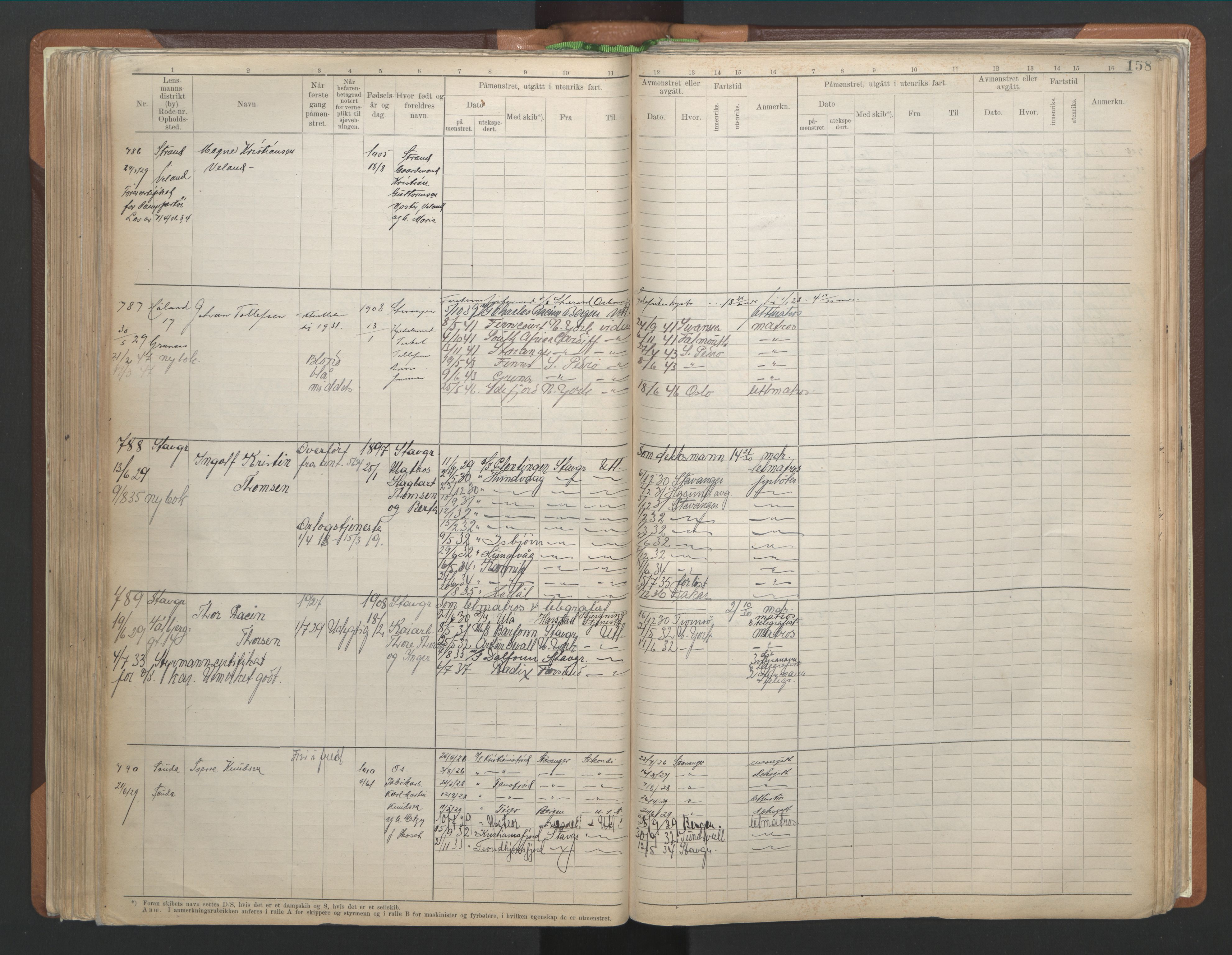 Stavanger sjømannskontor, AV/SAST-A-102006/F/Fb/Fbb/L0013: Sjøfartshovedrulle A, patentnr. 1-1495 (del 1), 1921-1933, p. 164