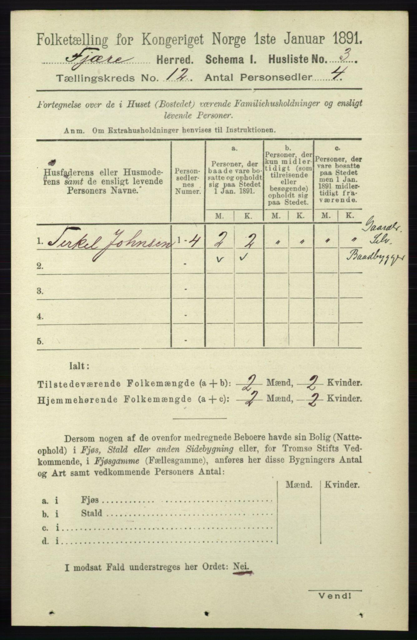 RA, 1891 census for 0923 Fjære, 1891, p. 5942