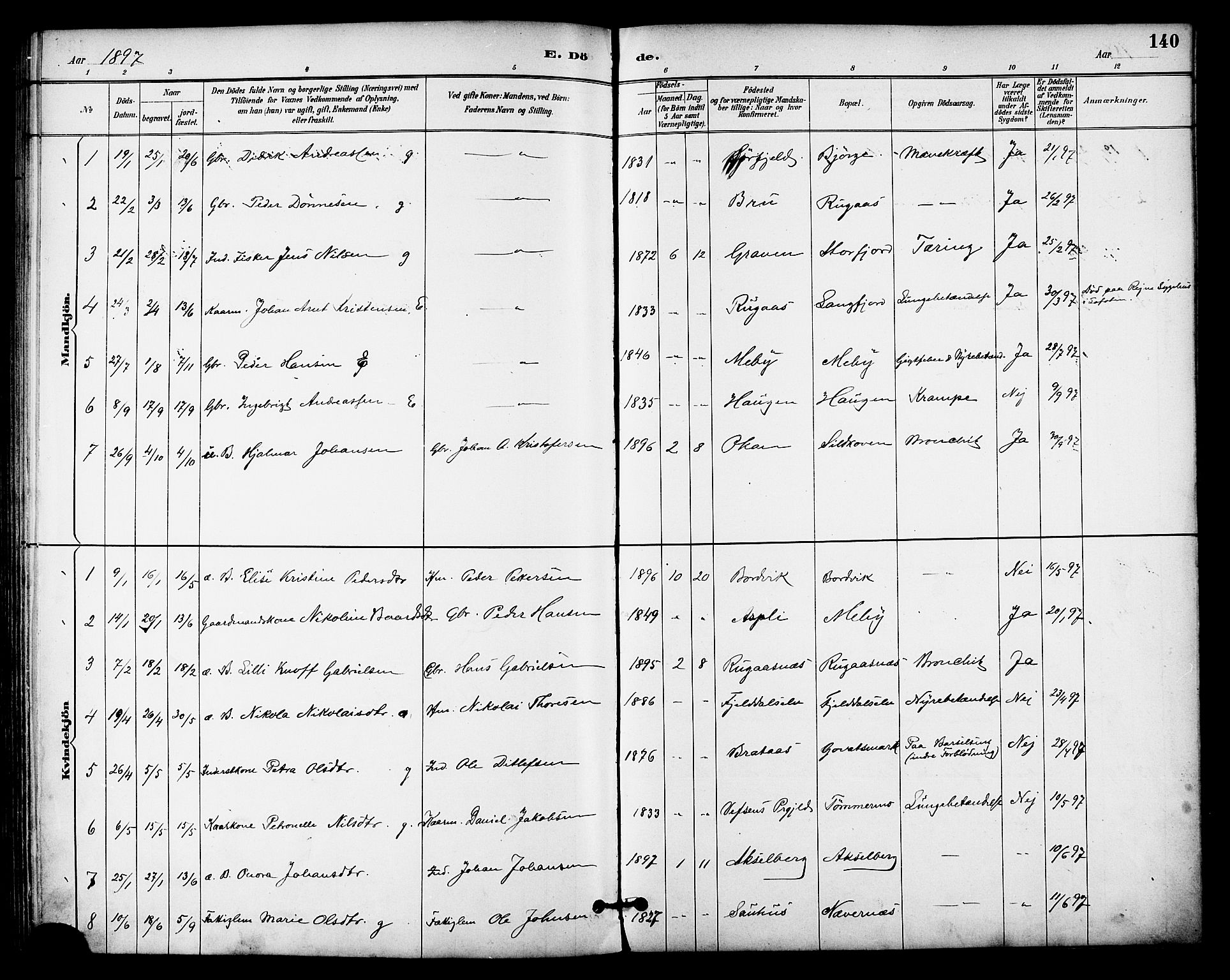 Ministerialprotokoller, klokkerbøker og fødselsregistre - Nordland, AV/SAT-A-1459/814/L0226: Parish register (official) no. 814A07, 1886-1898, p. 140